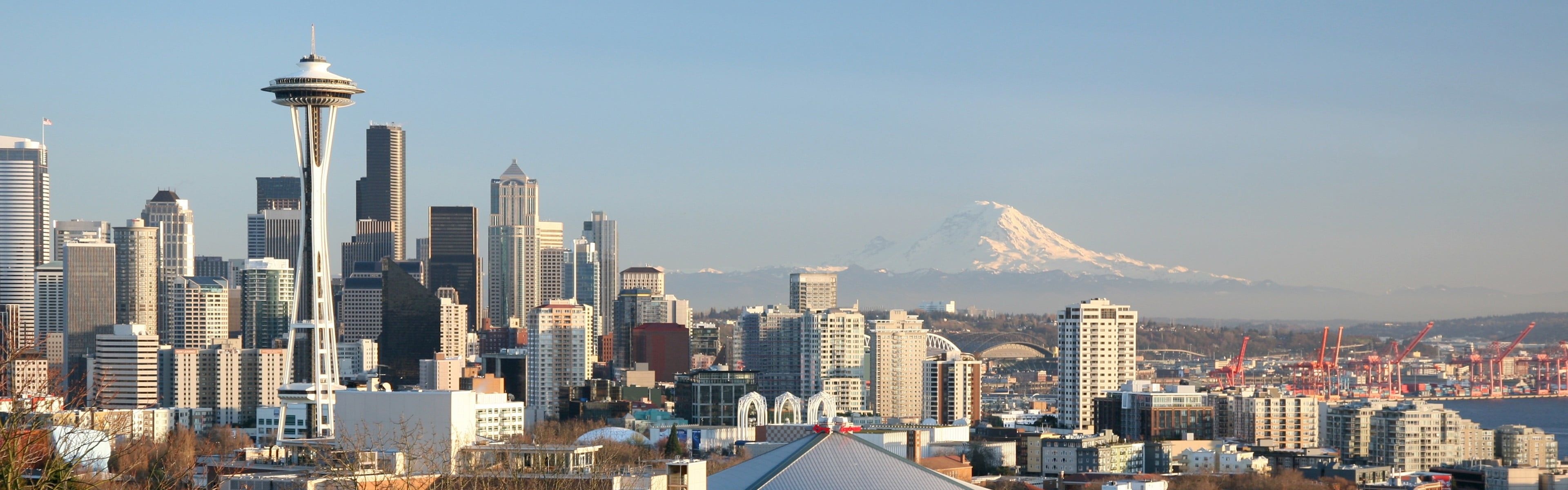 Seattle Skyline, City photograph, Dual monitor setup, Desktop background, 3840x1200 Dual Screen Desktop