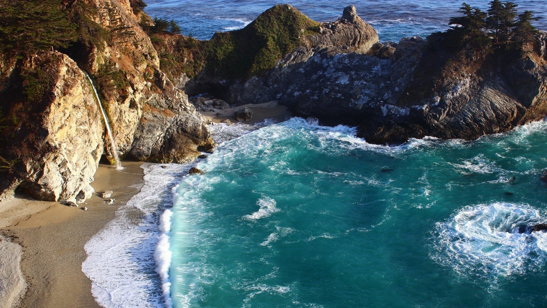 Beach bliss in Big Sur, Cliffside coast marvel, McWay Falls allure, XFCE desktop delight, 1920x1080 Full HD Desktop