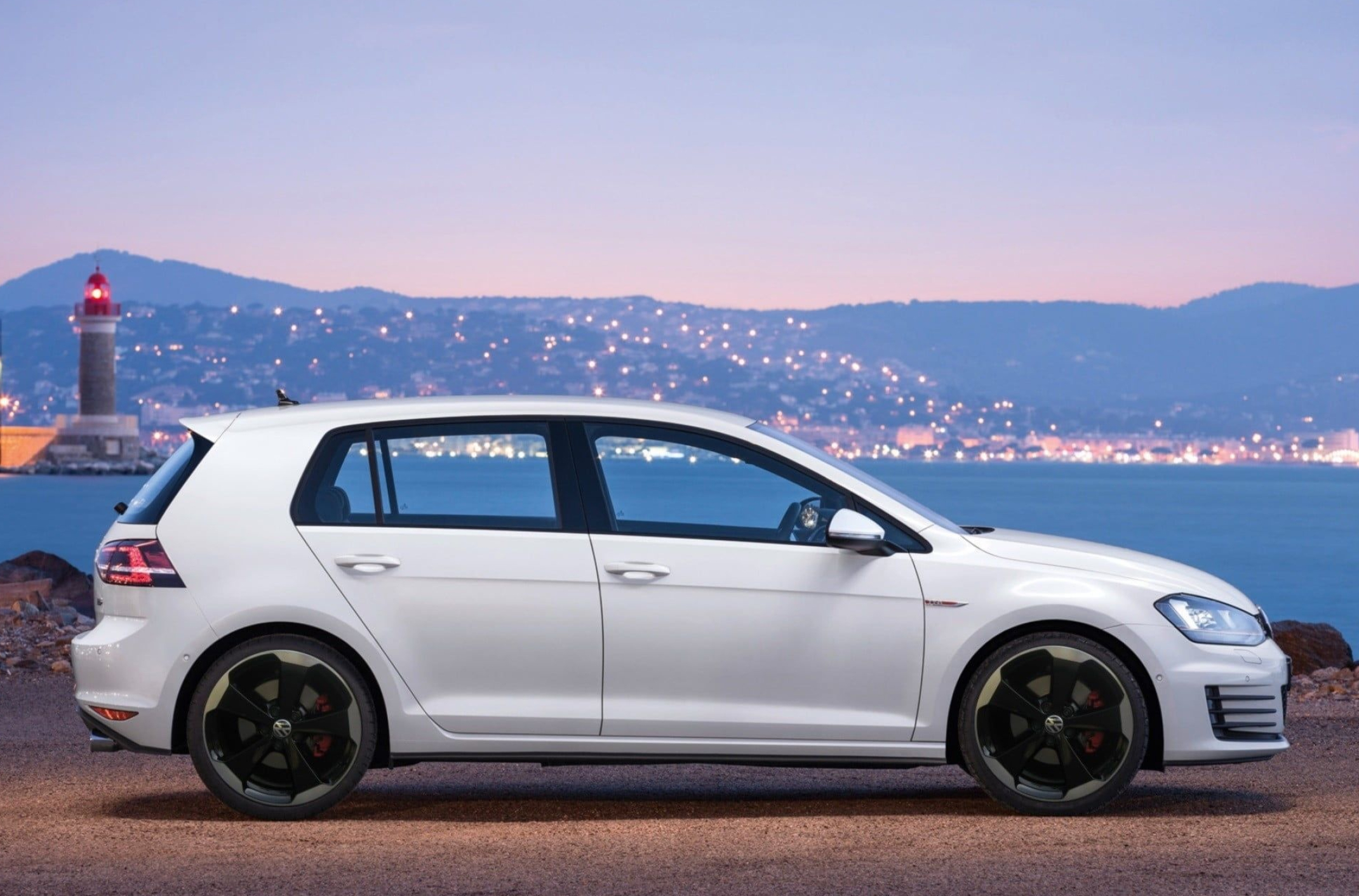 Volkswagen Golf, White 5-door hatchback, Golf GTI, Side view, 2140x1420 HD Desktop