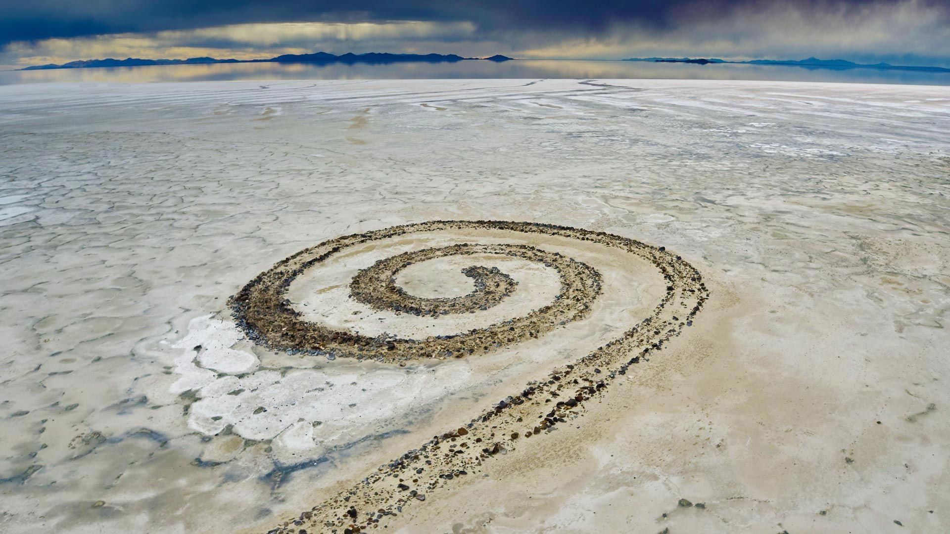 Spiral Jetty art installation, Great Salt Lake, Earth art, Surreal wallpaper, 1920x1080 Full HD Desktop