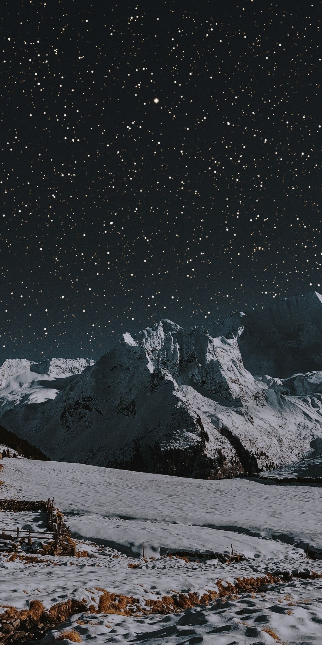 House winter, Mountain landscape, Night sky, Aesthetic, Nature, 1080x2160 HD Phone