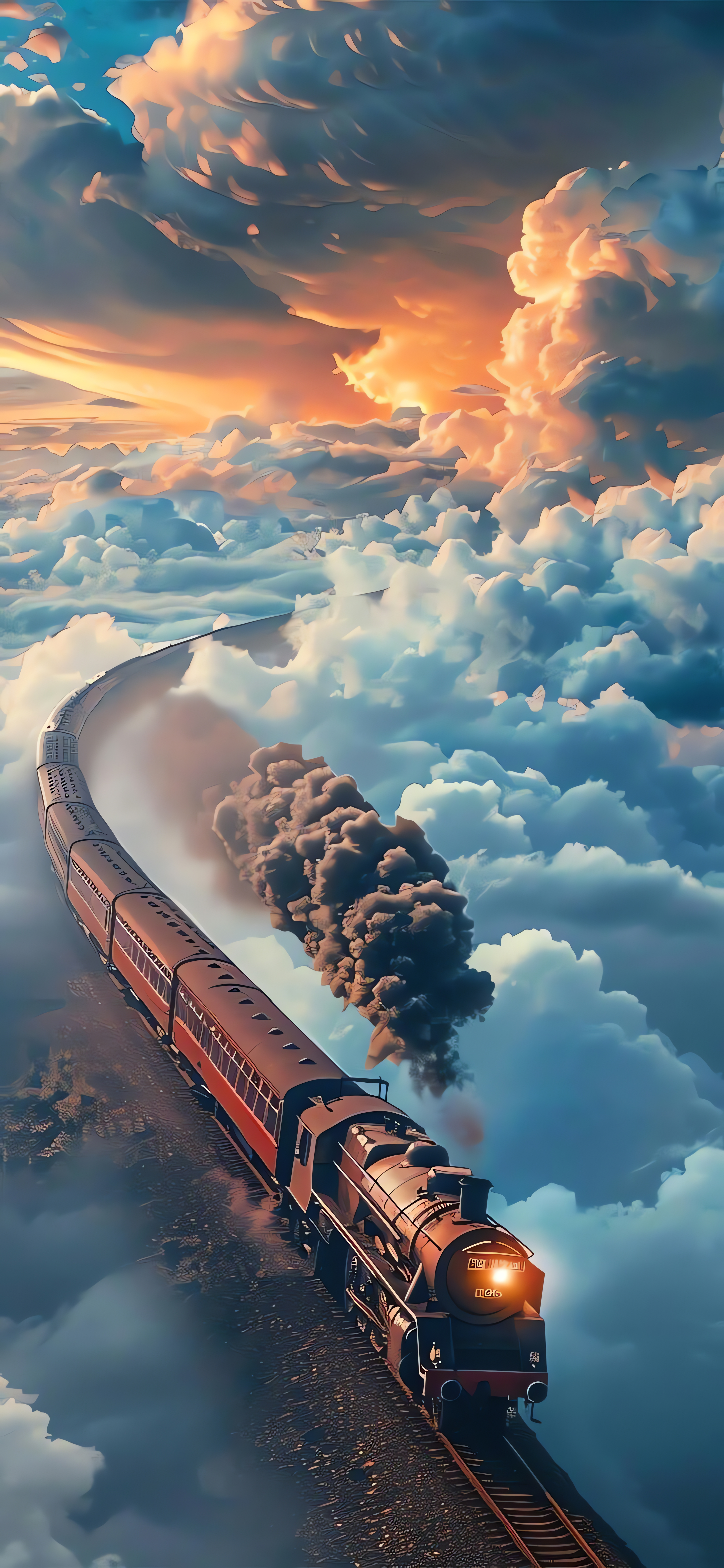 Train Fantasy, Railroad In The Clouds, Picturesque Phone Wallpaper, Mobile