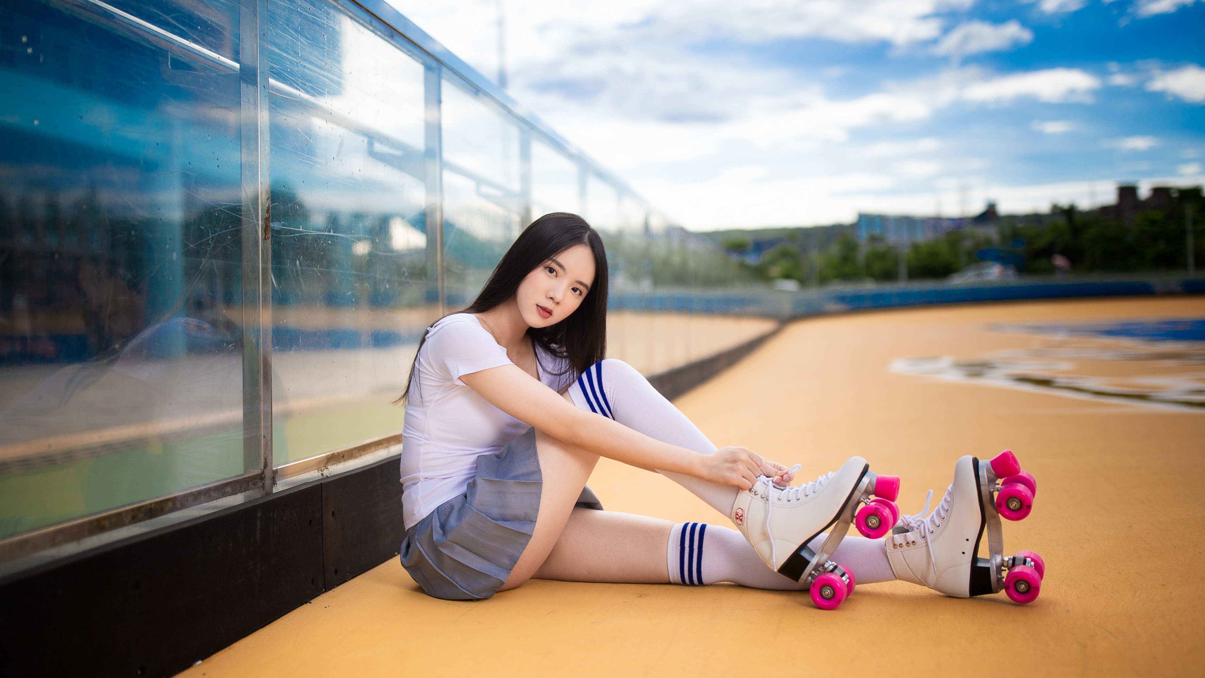 Rollerskating, Asian model, Roller skates, Wallpaper, 3840x2160 4K Desktop