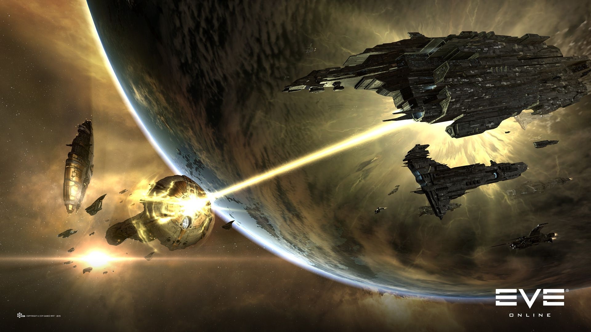 EVE Online, Massive multiplayer space game, Retro science fiction, Illustrated art, 1920x1080 Full HD Desktop