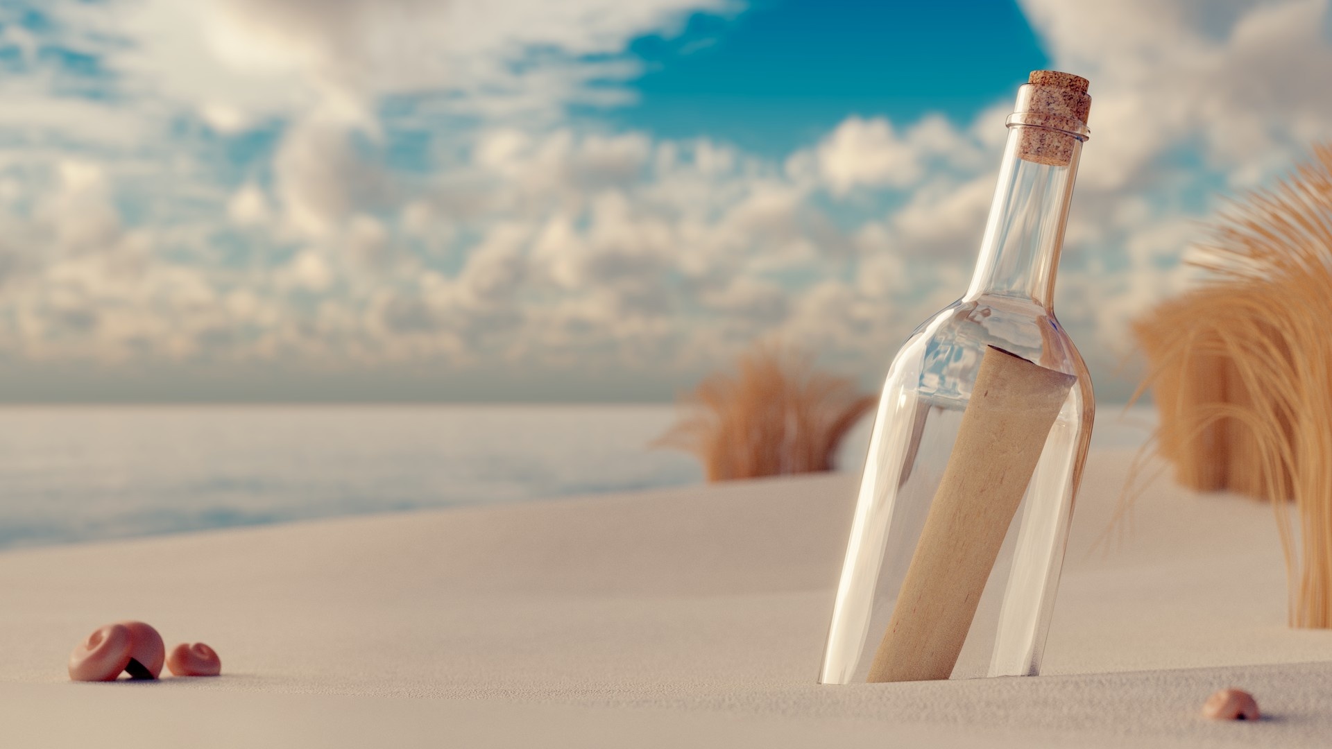 Message in a Bottle, Beach artwork, Coastal inspiration, Maritime theme, 1920x1080 Full HD Desktop