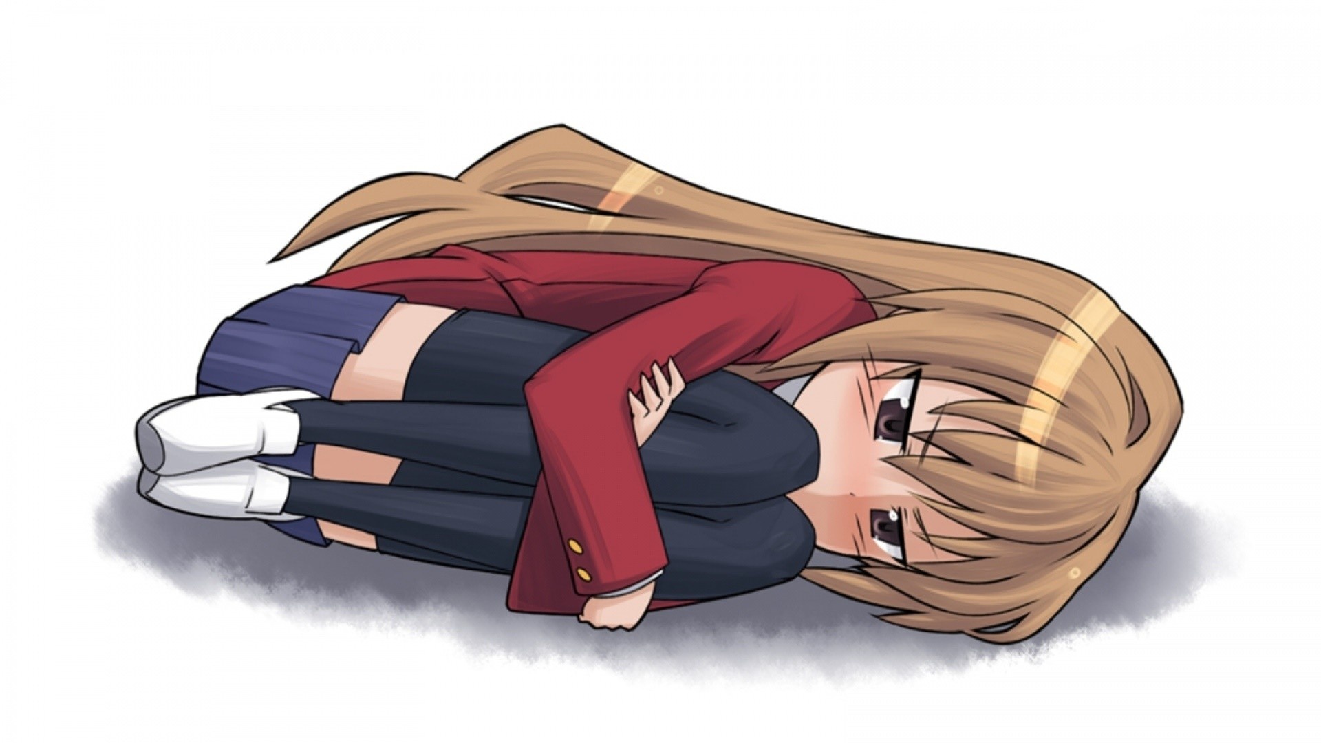 Toradora!, Aisaka Taiga, Brown eyes, Fetal position, 1920x1080 Full HD Desktop