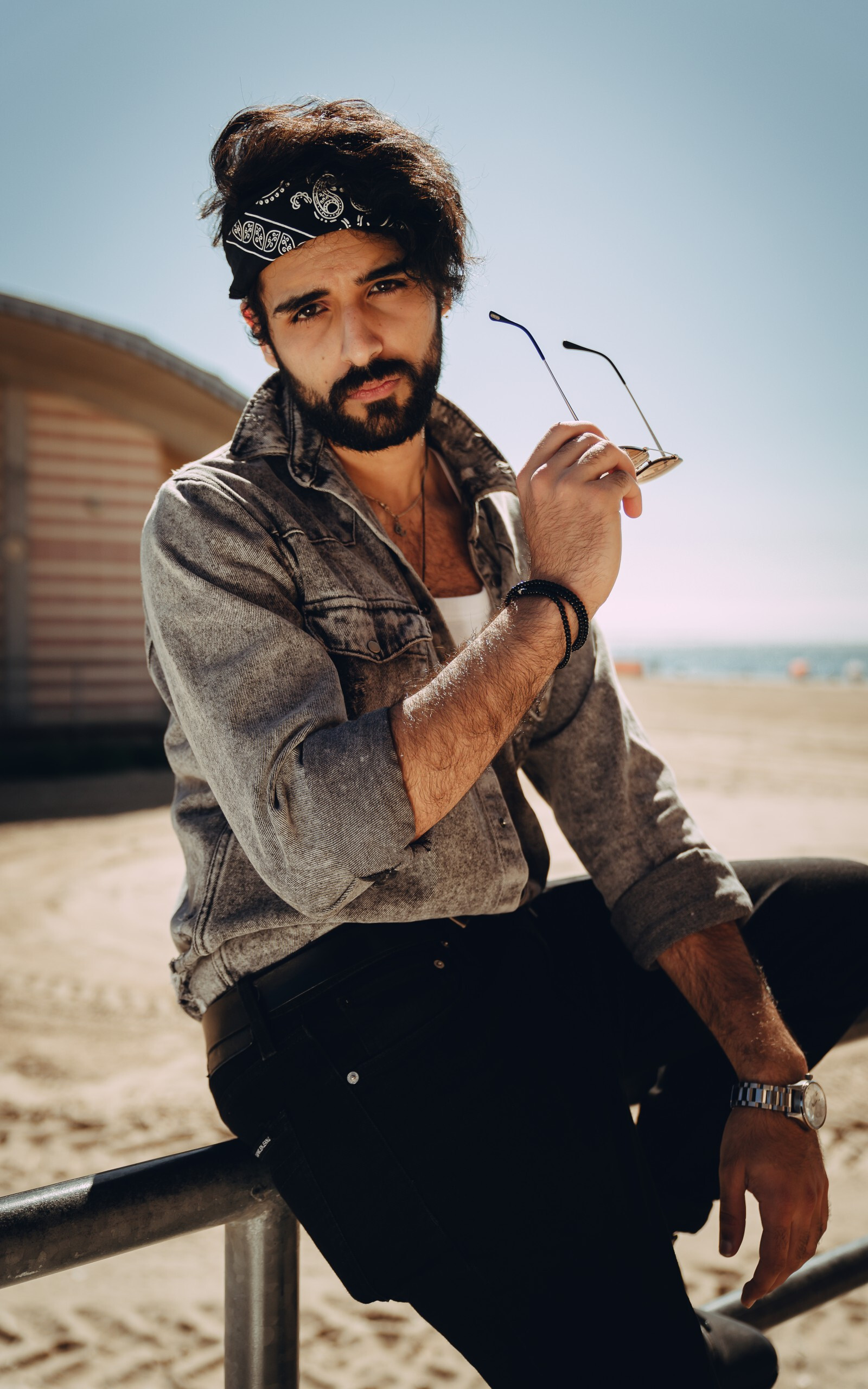 Man model, Glasses, Headband, Beard fashion, 1600x2560 HD Phone