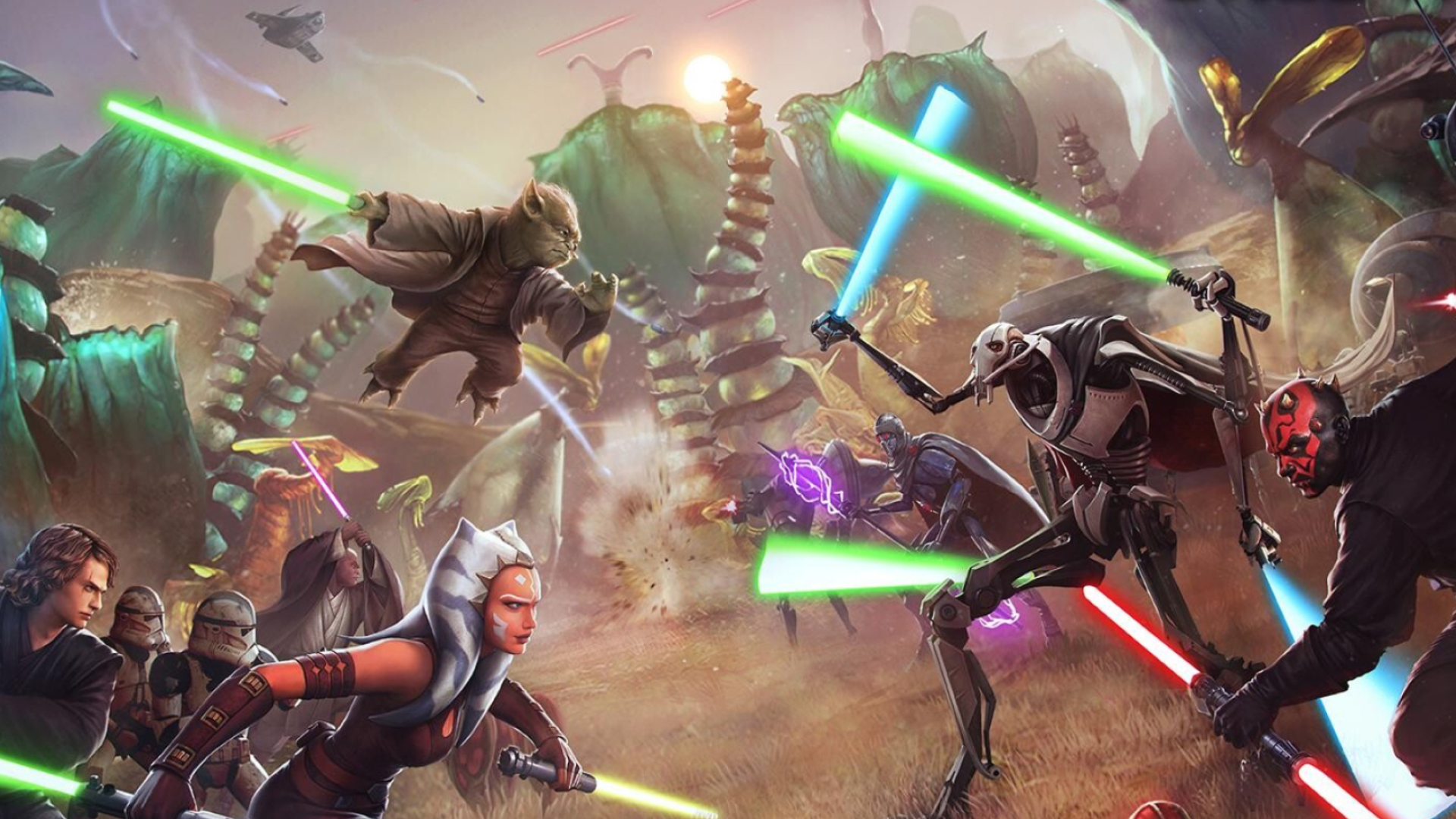 Ahsoka Tano, Anakin Skywalker, Lightsaber duel, Epic battle wallpaper, 1920x1080 Full HD Desktop