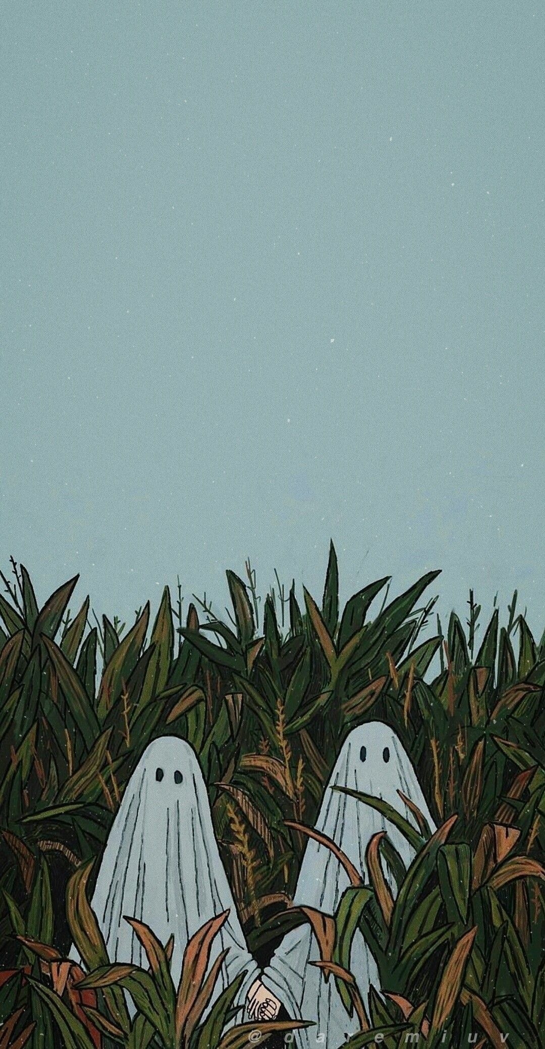 Two ghosts, Indie Art Wallpaper, 1080x2080 HD Phone