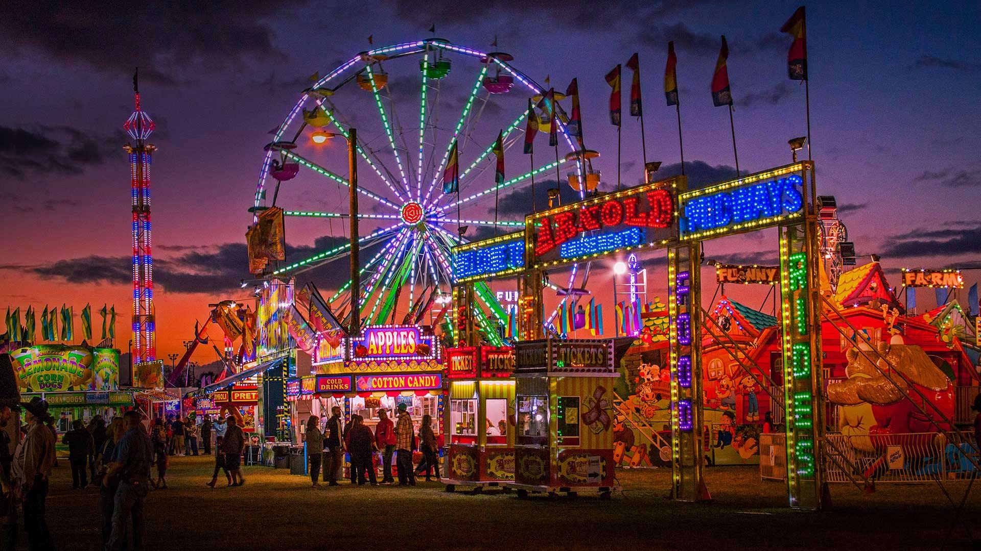 Fun fair, Exciting rides, Carnival atmosphere, Entertainment for all, 1920x1080 Full HD Desktop