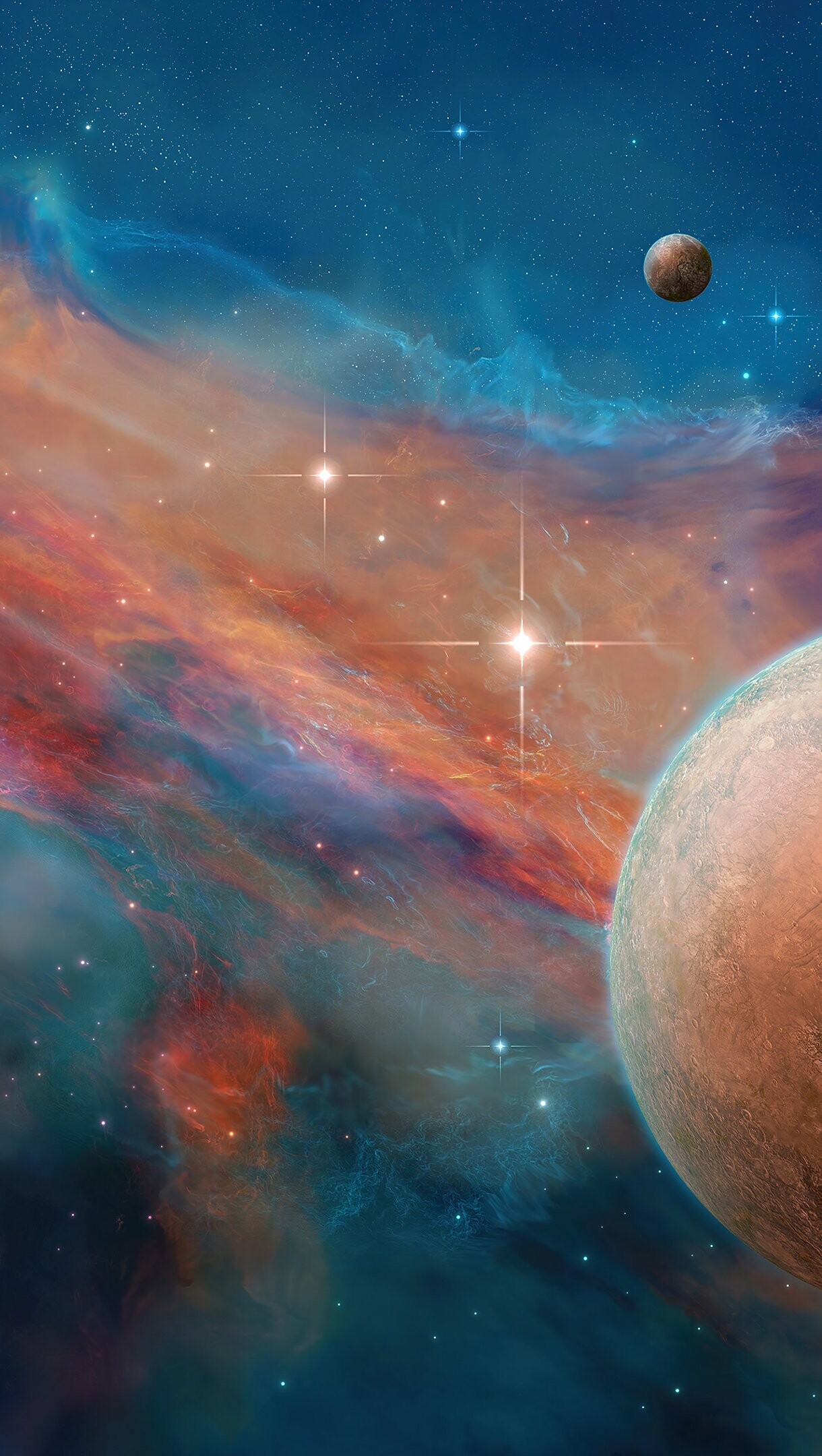 Planets in space, Nebulas, Ultra HD wallpaper, 1220x2160 HD Phone