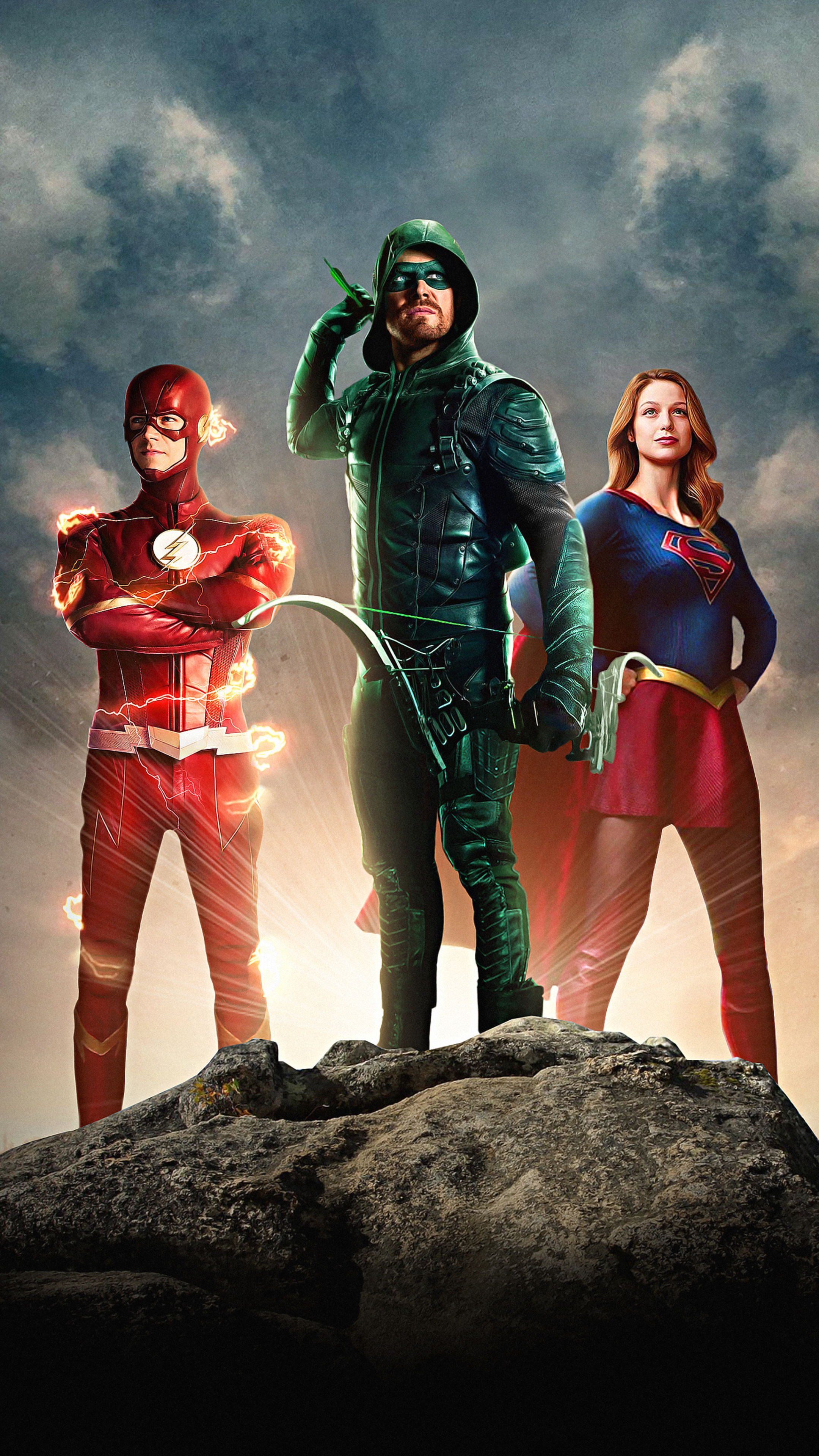 Arrow, Flash, Supergirl, DCTV Trinity, Sony Xperia, 2160x3840 4K Phone