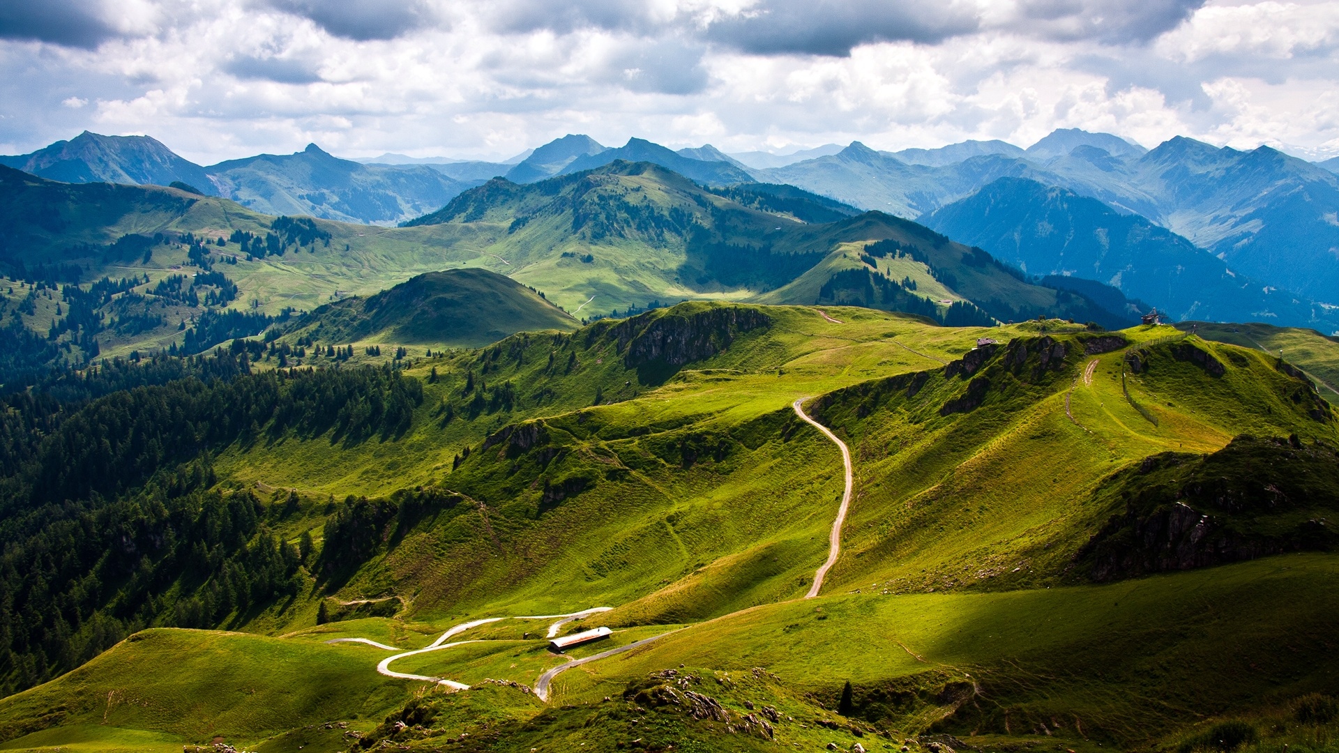 Road to Schneeberg Alps, Austria clouds, Green mountains, Scenic route, 1920x1080 Full HD Desktop