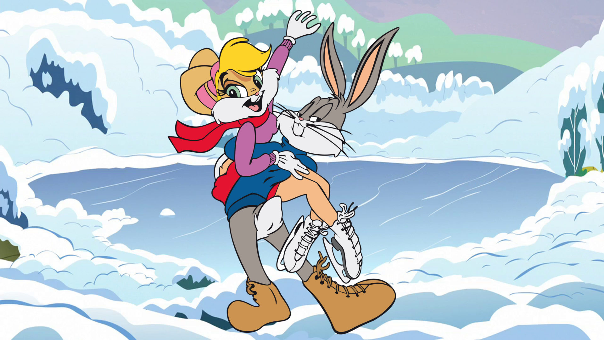 Bugs Bunny, Lola Bunny, Ice skating, Desktop wallpaper, 1920x1080 Full HD Desktop