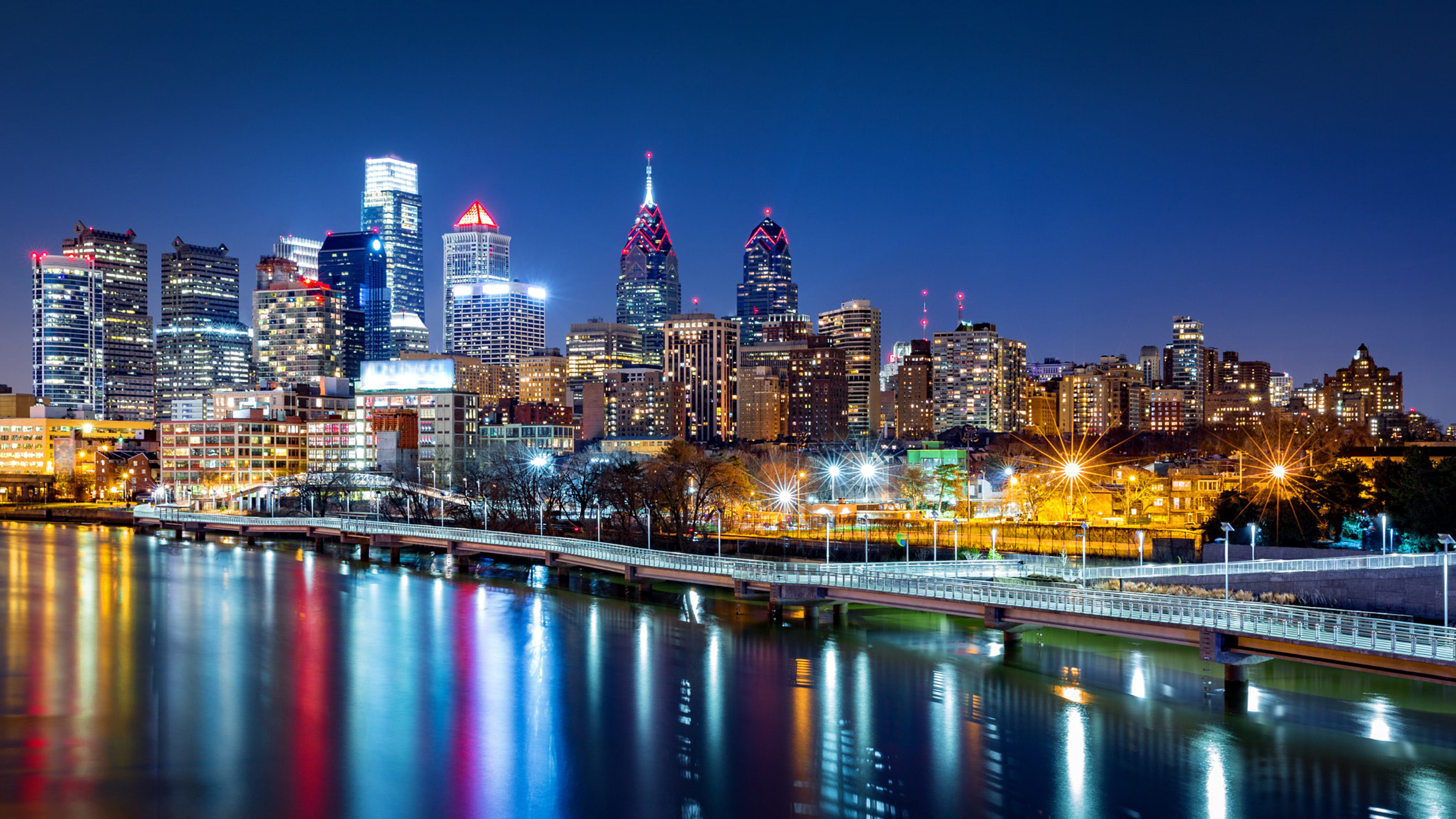 Philadelphia Skyline, Travels, Christmas wallpapers, Philadelphia, 3840x2160 4K Desktop