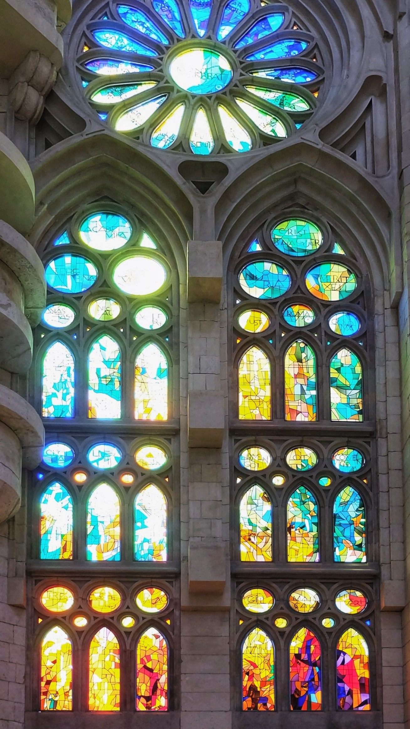 Sagrada Familia, Stained glass windows, Gaudi's vision, Captivating artwork, 1310x2330 HD Phone