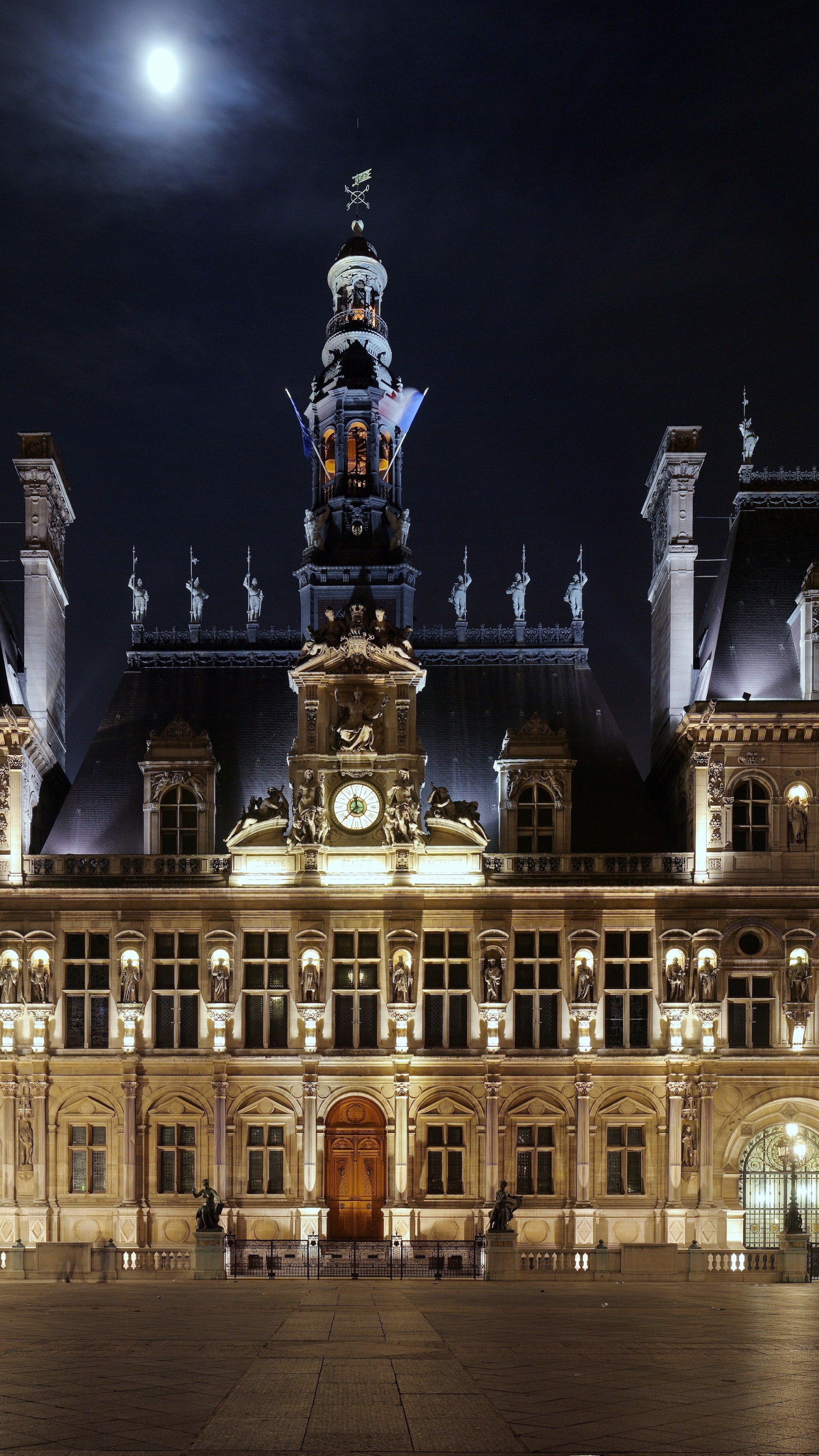 Hotel de Ville, Beautiful castle square, Night scenery, Architectural beauty, 2160x3840 4K Phone