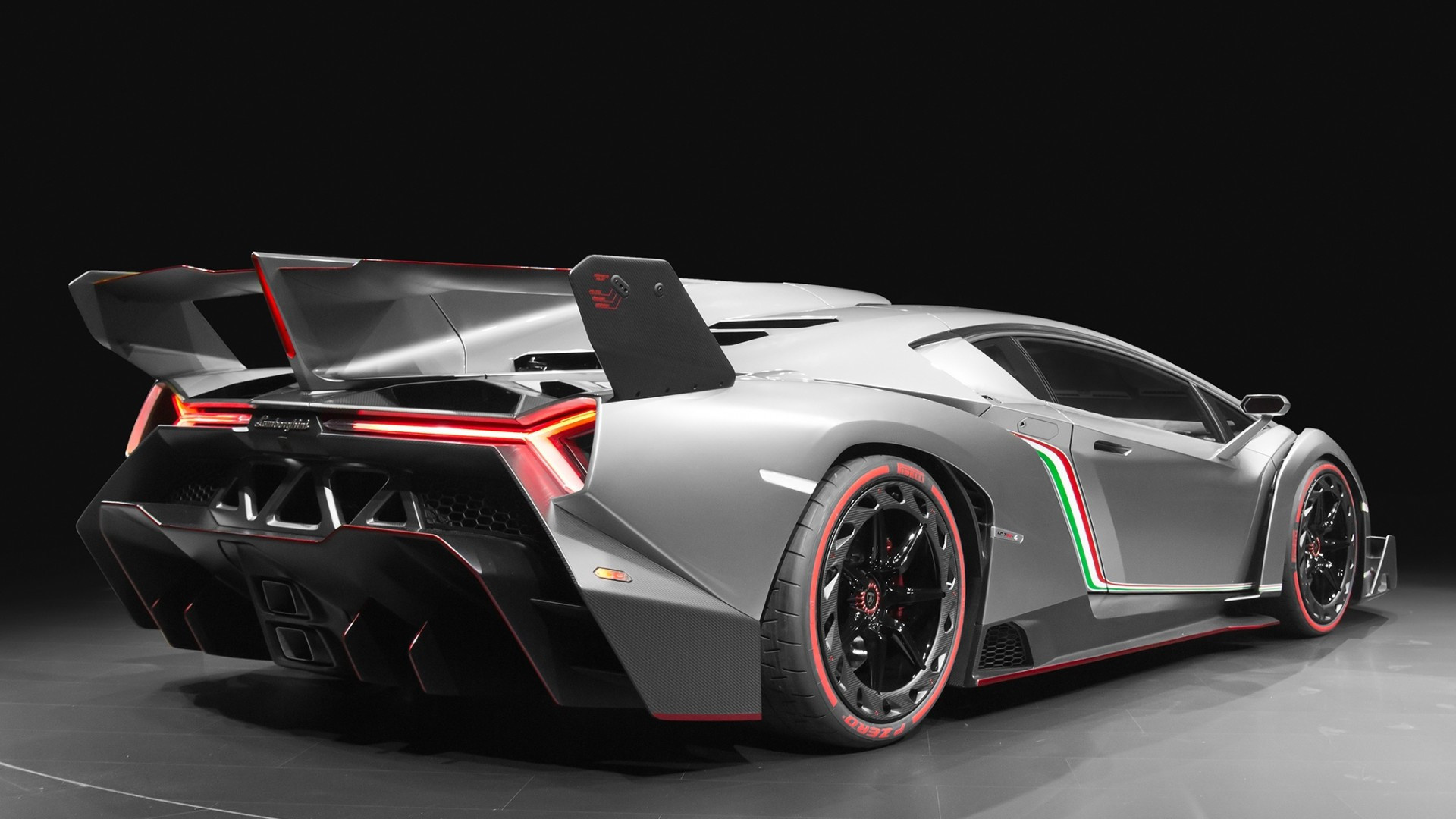 Lamborghini Veneno, Supercar wallpapers, Back view, Silver version, 1920x1080 Full HD Desktop