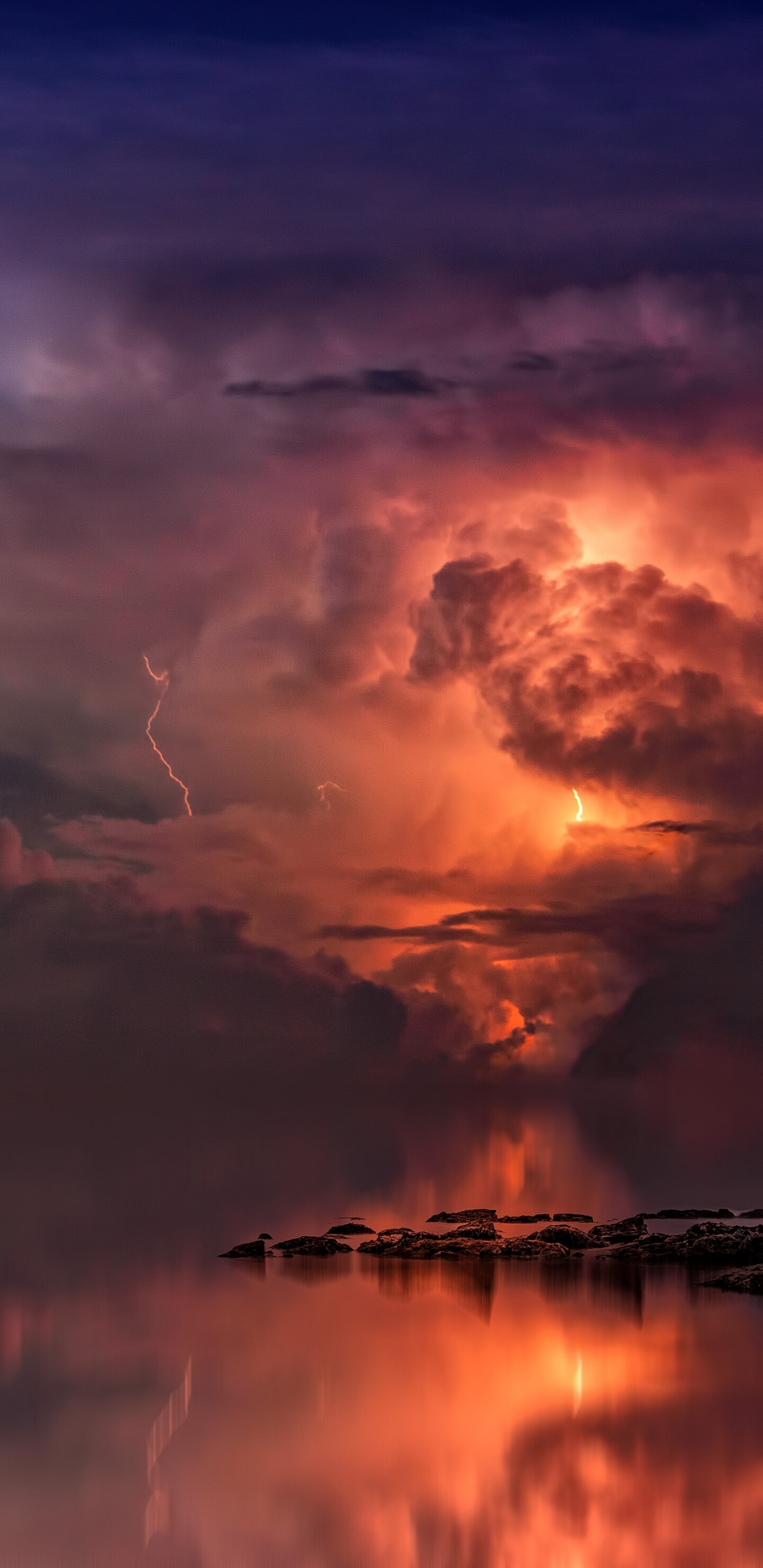 Download thunderstorm dense, Clouds sea reflections, Skywallpaper Samsung Galaxy, Thunder, 1440x2960 HD Phone