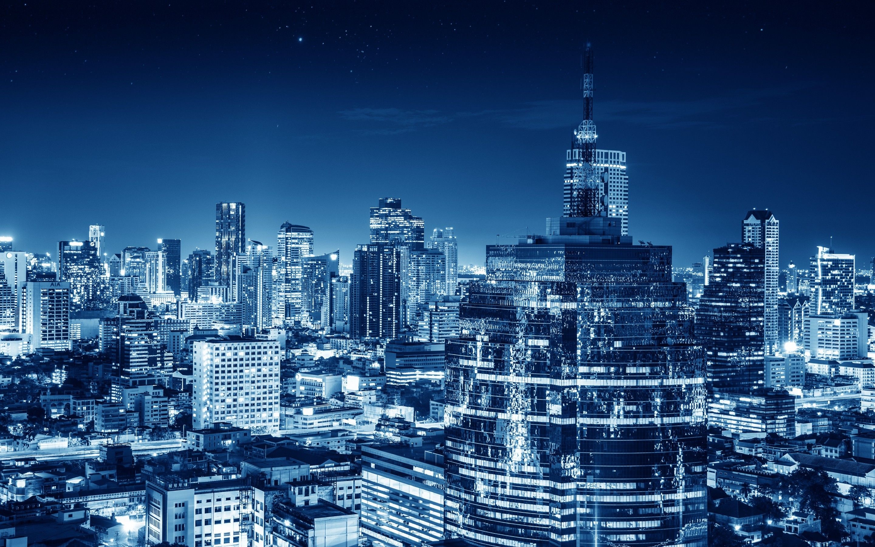 Blue night city, Mesmerizing cityscape, Nighttime charm, Urban skyline, 2880x1800 HD Desktop