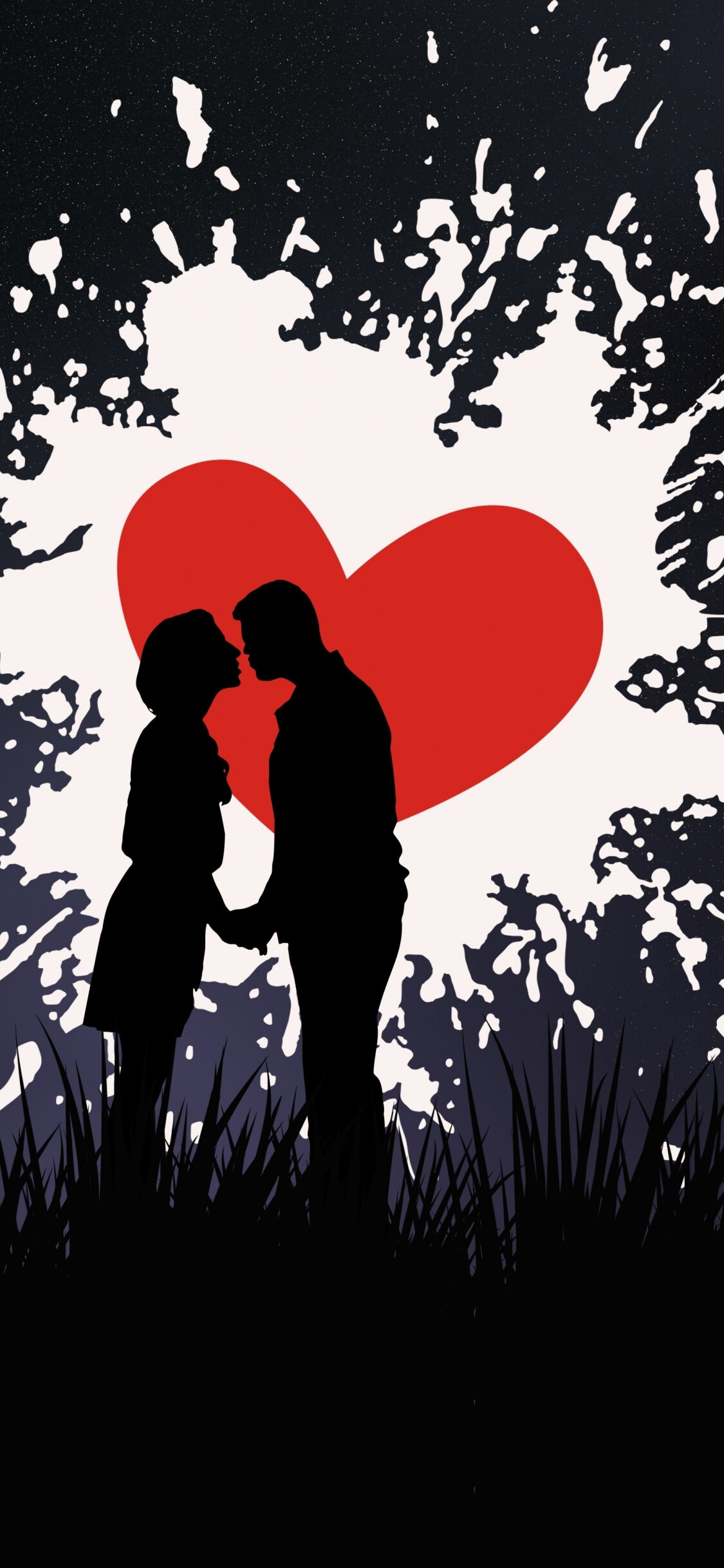 Silhouette artwork couple kiss, Love wallpaper, 1130x2440 HD Phone