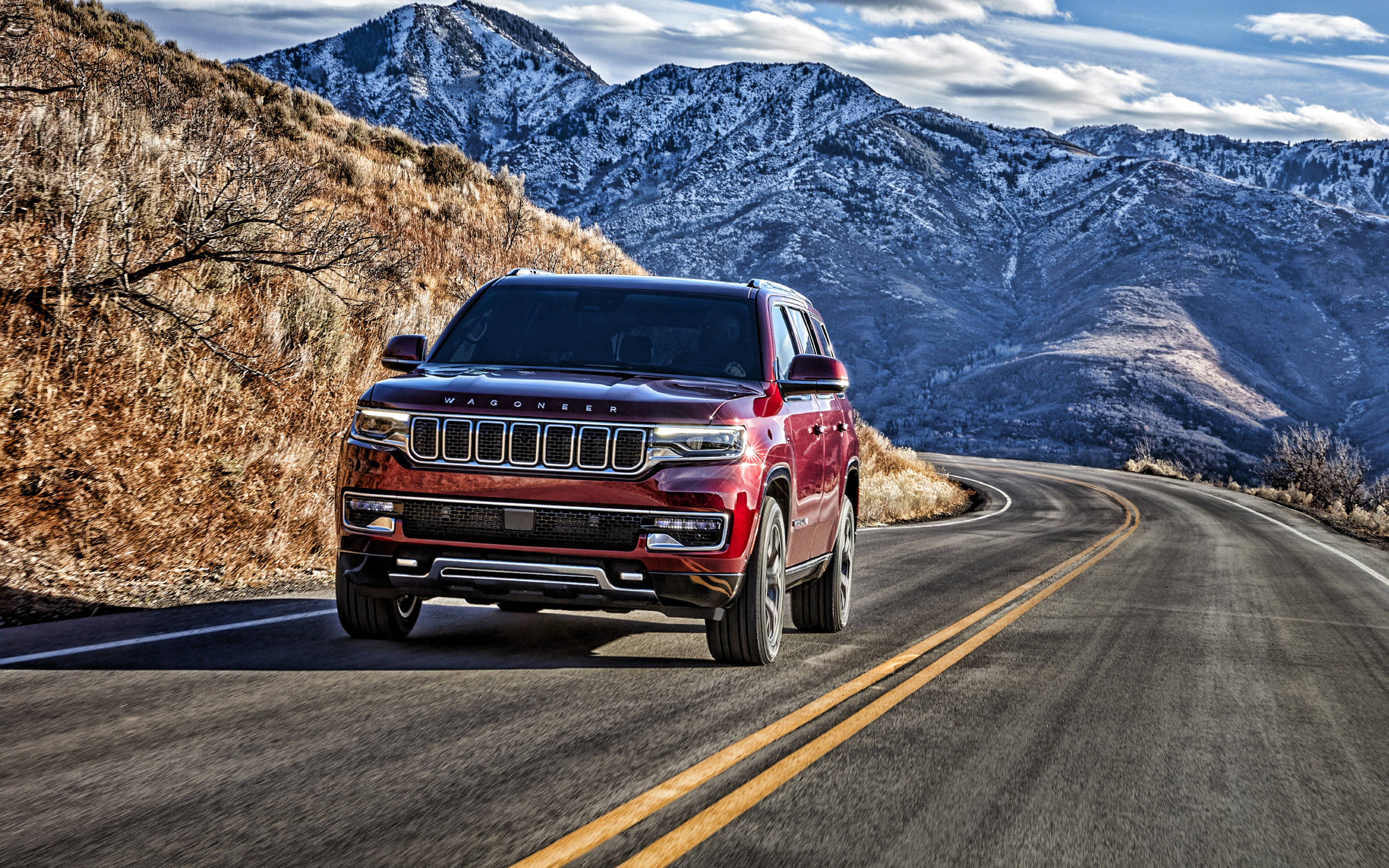 Jeep Wagoneer, Striking exterior, Red wagoneer, American car, 2880x1800 HD Desktop