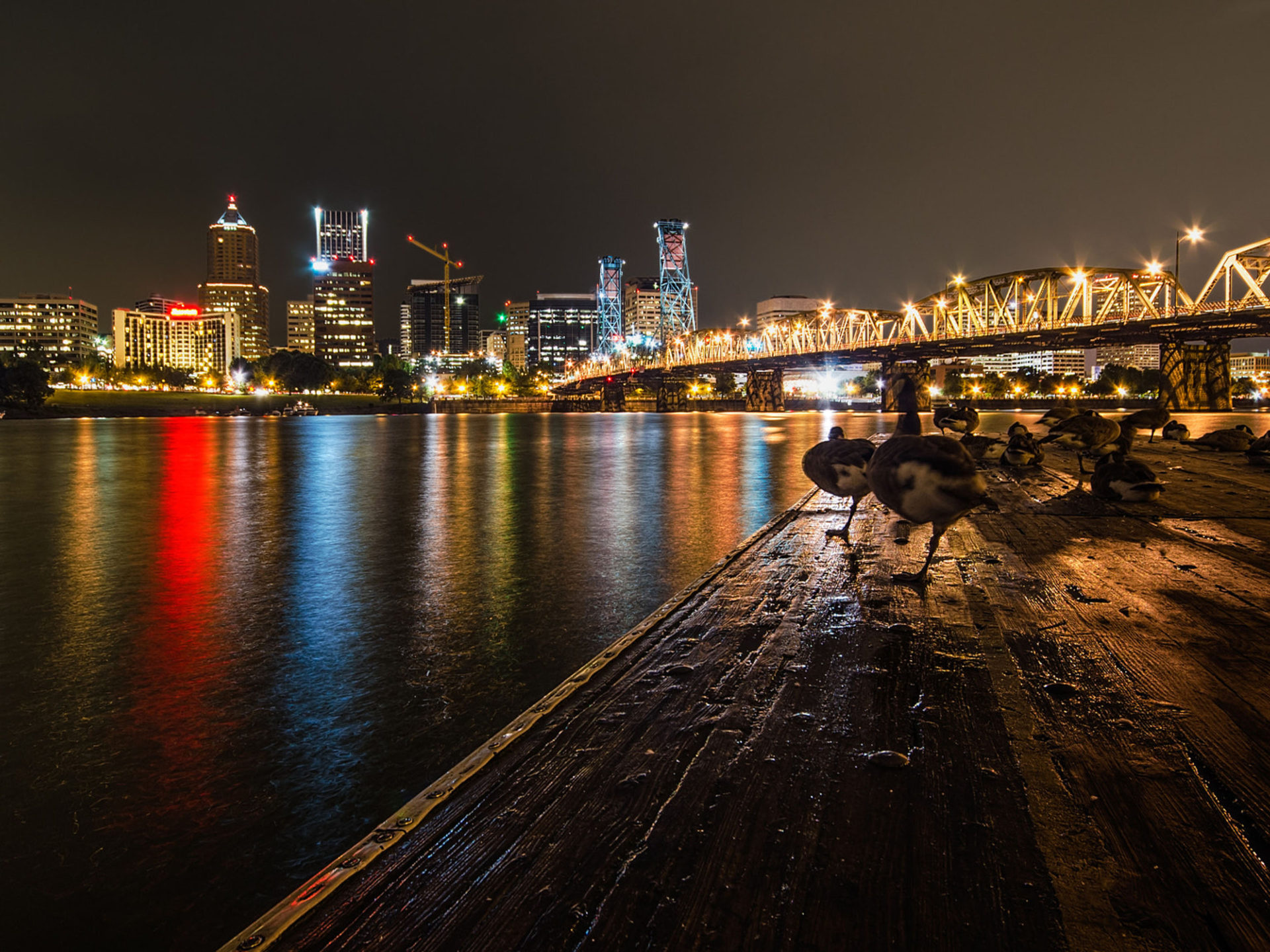 Downtown Portland over, Night city USA, 1920x1440 HD Desktop