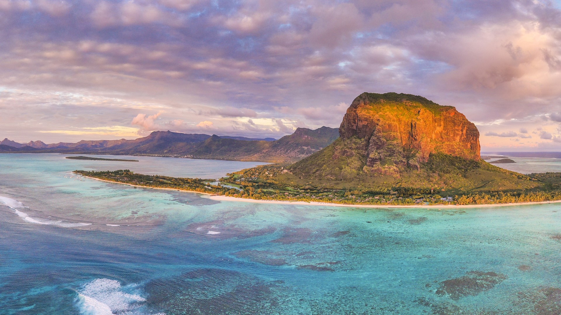 Sunset over Le Morne Brabant, Coral reef, Mauritius spotlight, Travel memories, 1920x1080 Full HD Desktop