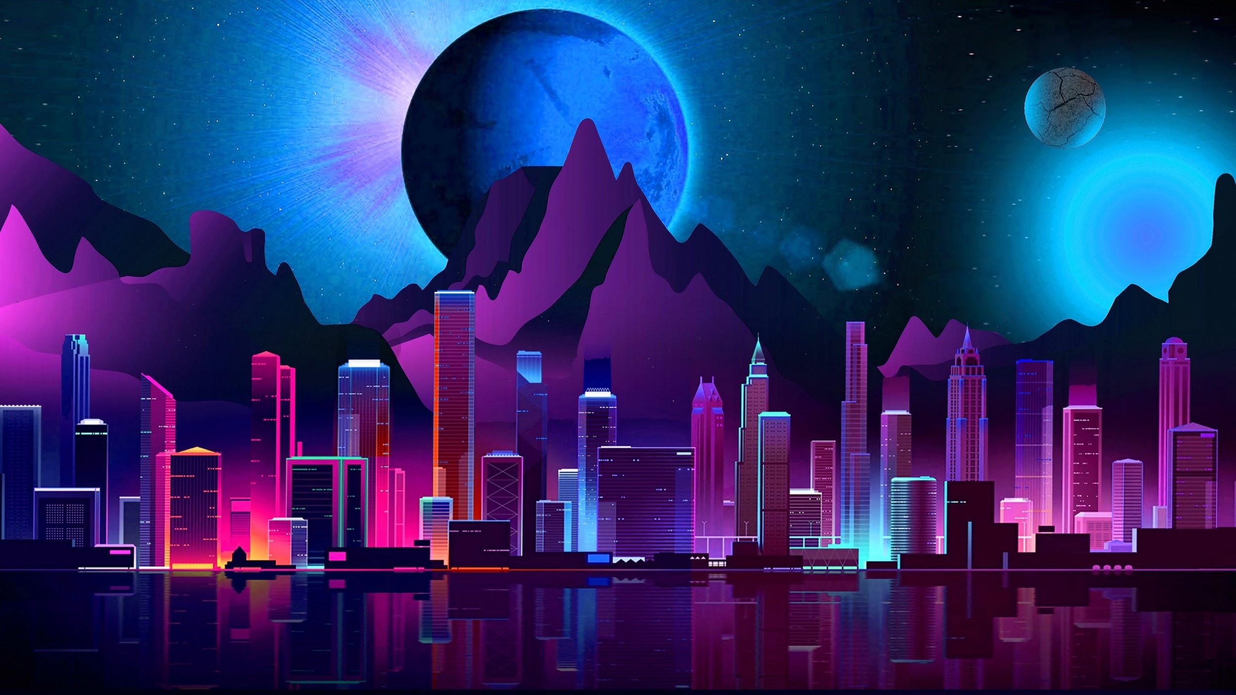 Futrdao, Neon skyline, 2500x1410 HD Desktop