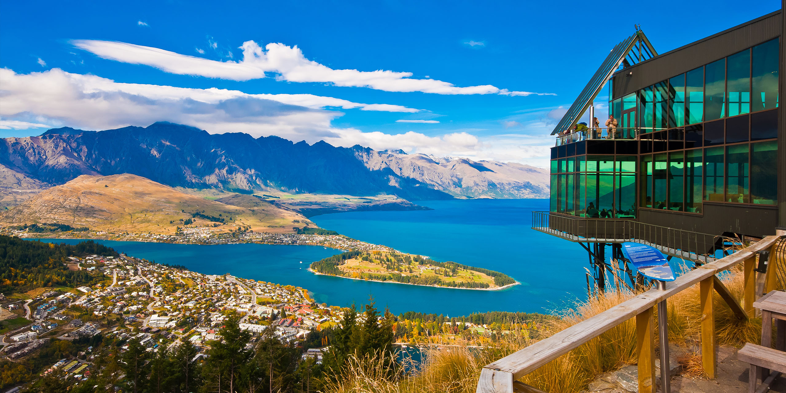 Queenstown aerial view, Colorful aircraft wallpapers, Dystopian fantasy art, Flugzeug beauty, 2560x1280 HD Desktop