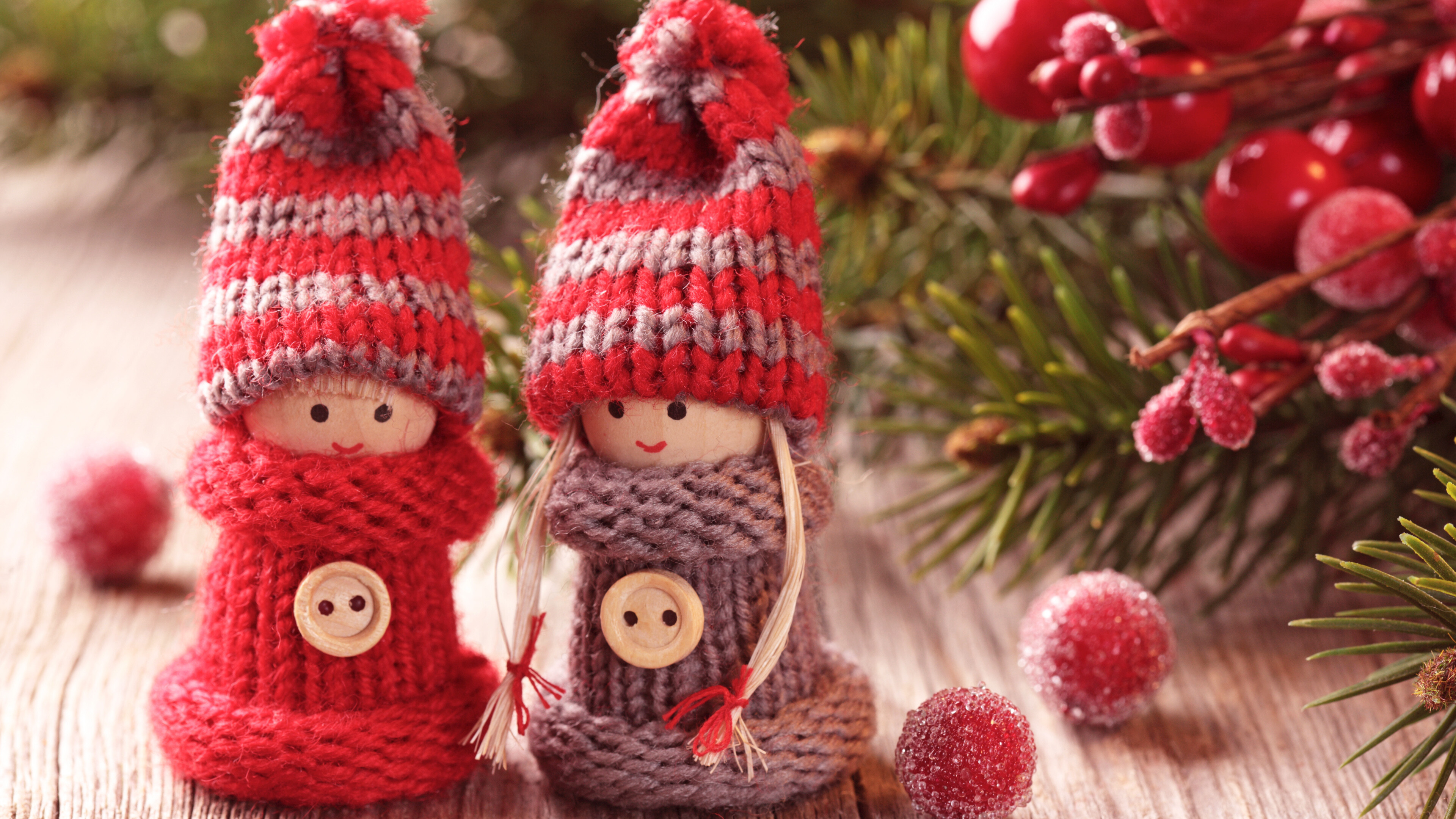 Cute Christmas decorations, Knitted toys, Festive wallpaper, Delightful atmosphere, 3840x2160 4K Desktop