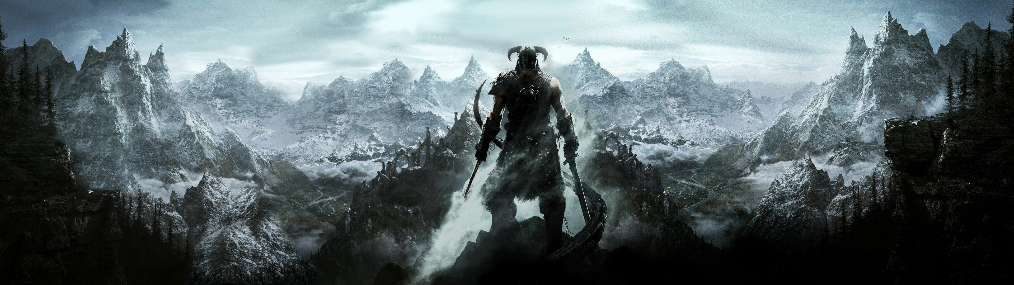 Skyrim game, Dual screen setup, Stunning graphics, Multi-platform, 3840x1080 Dual Screen Desktop