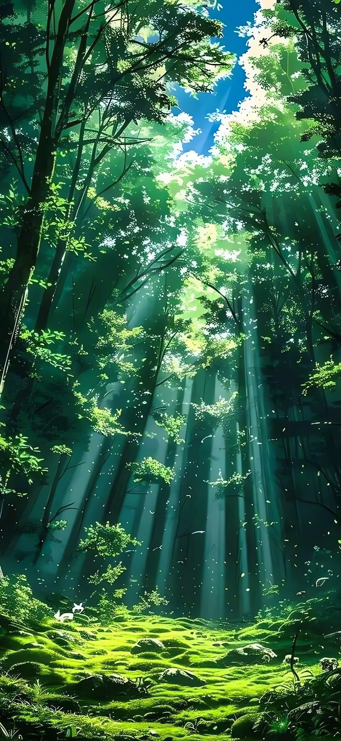 Green Forest, Sunlight Wallpaper, Forest Lawn, Tall Trees, 2400p, AI Anime