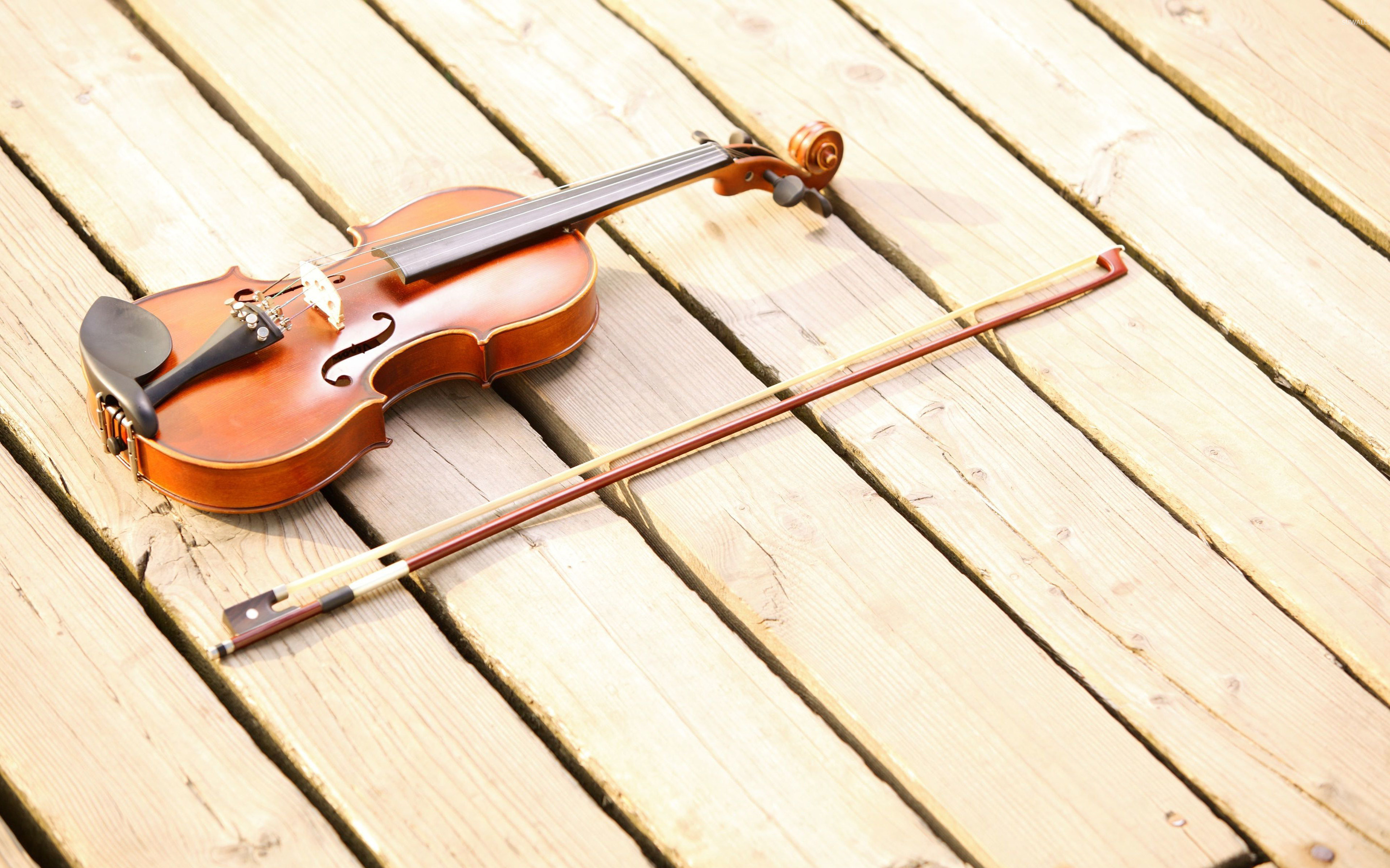 Violin on deck, Musical tranquility, Ocean's symphony, Aesthetic wallpaper, 2880x1800 HD Desktop