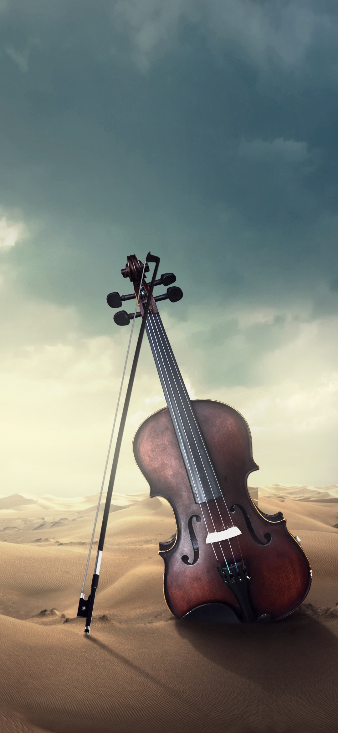 Violin wallpaper 4k, Musical desert storm, Passionate performance, Captivating image, 1080x2340 HD Phone