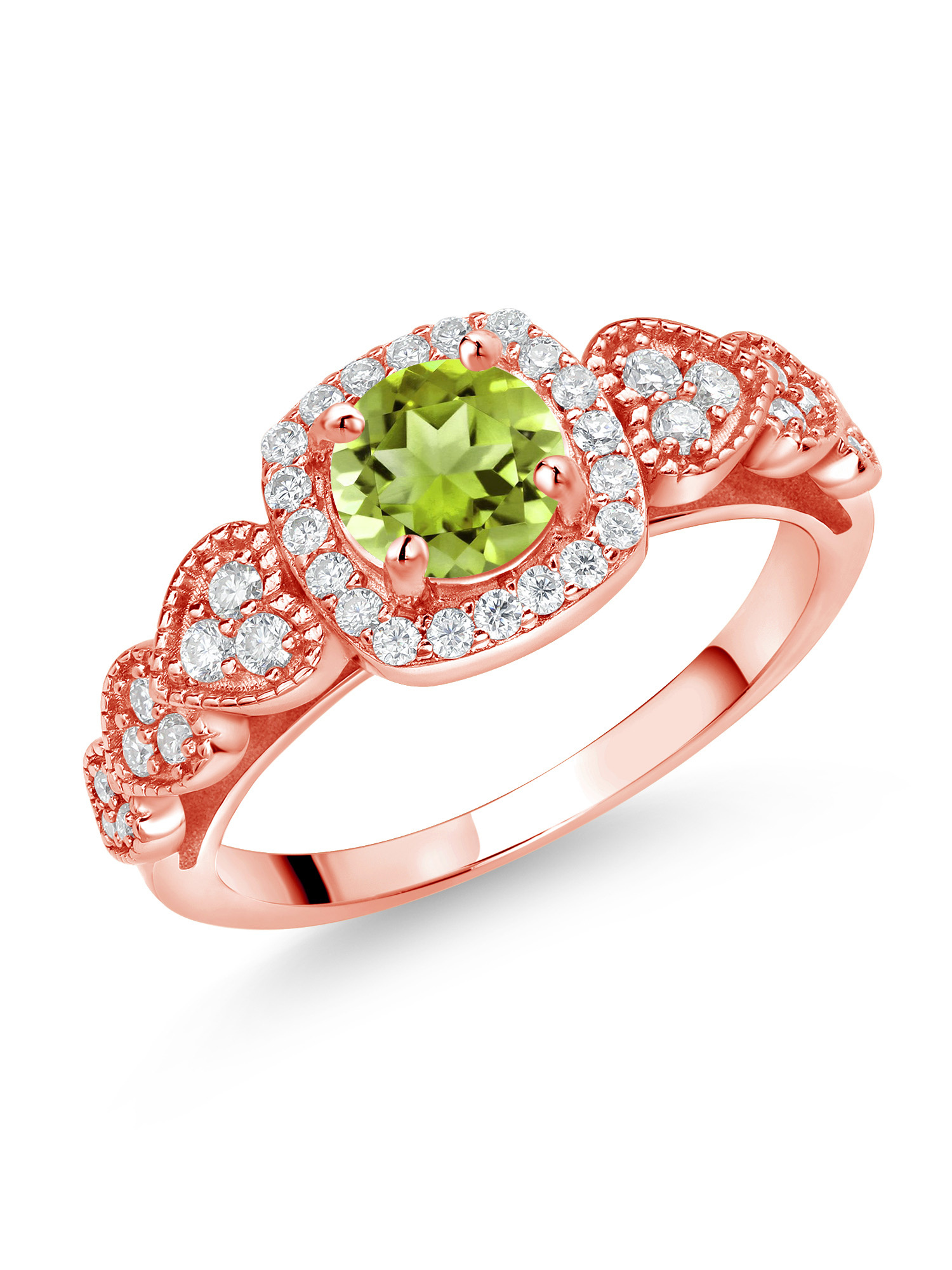 Peridot, G-H created moissanite, 18k rose gold ring, 1500x2000 HD Phone