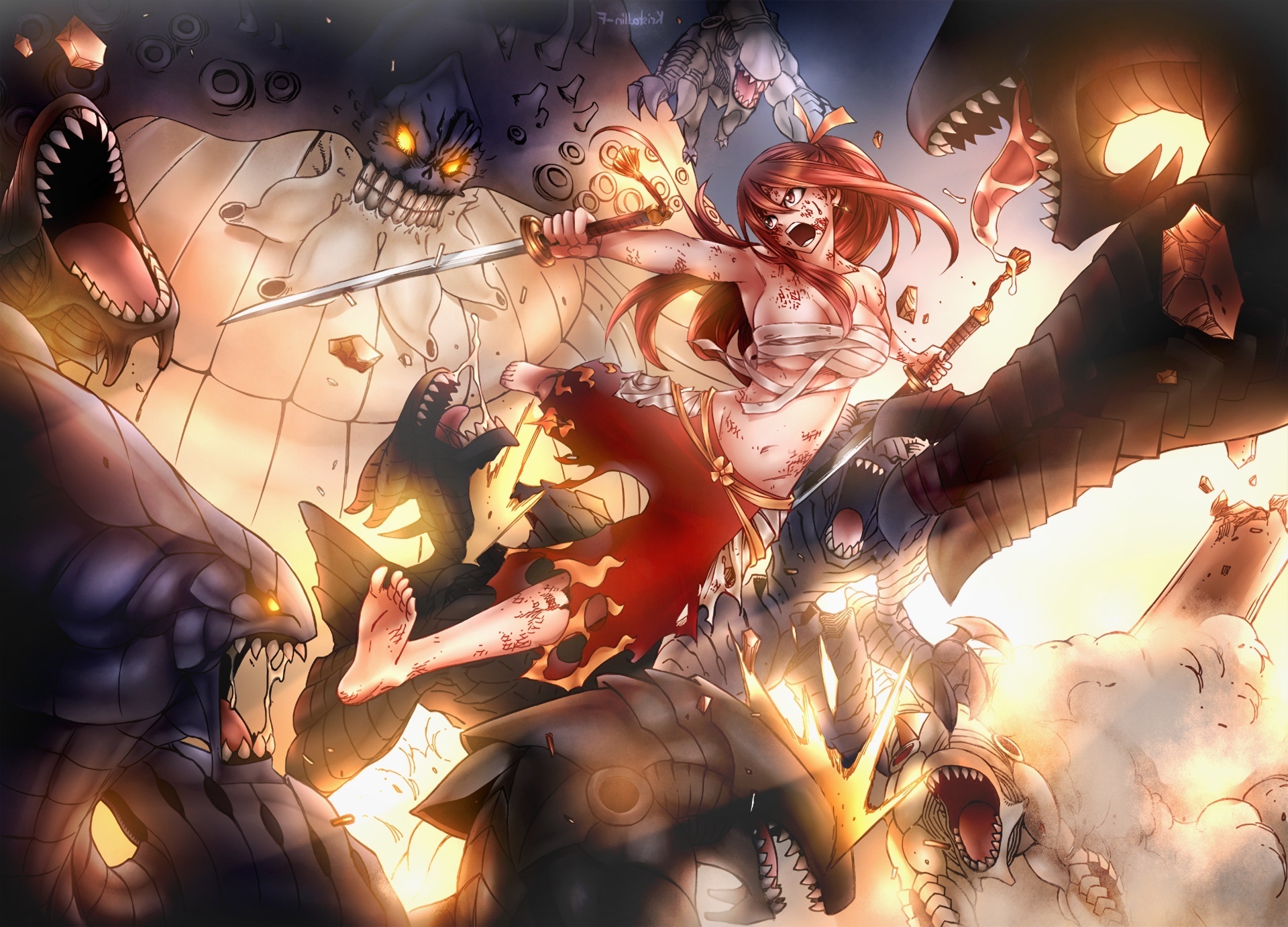 Bandages fighting, Sword violence, Fairy Tail, Erza Scarlet, 1920x1390 HD Desktop