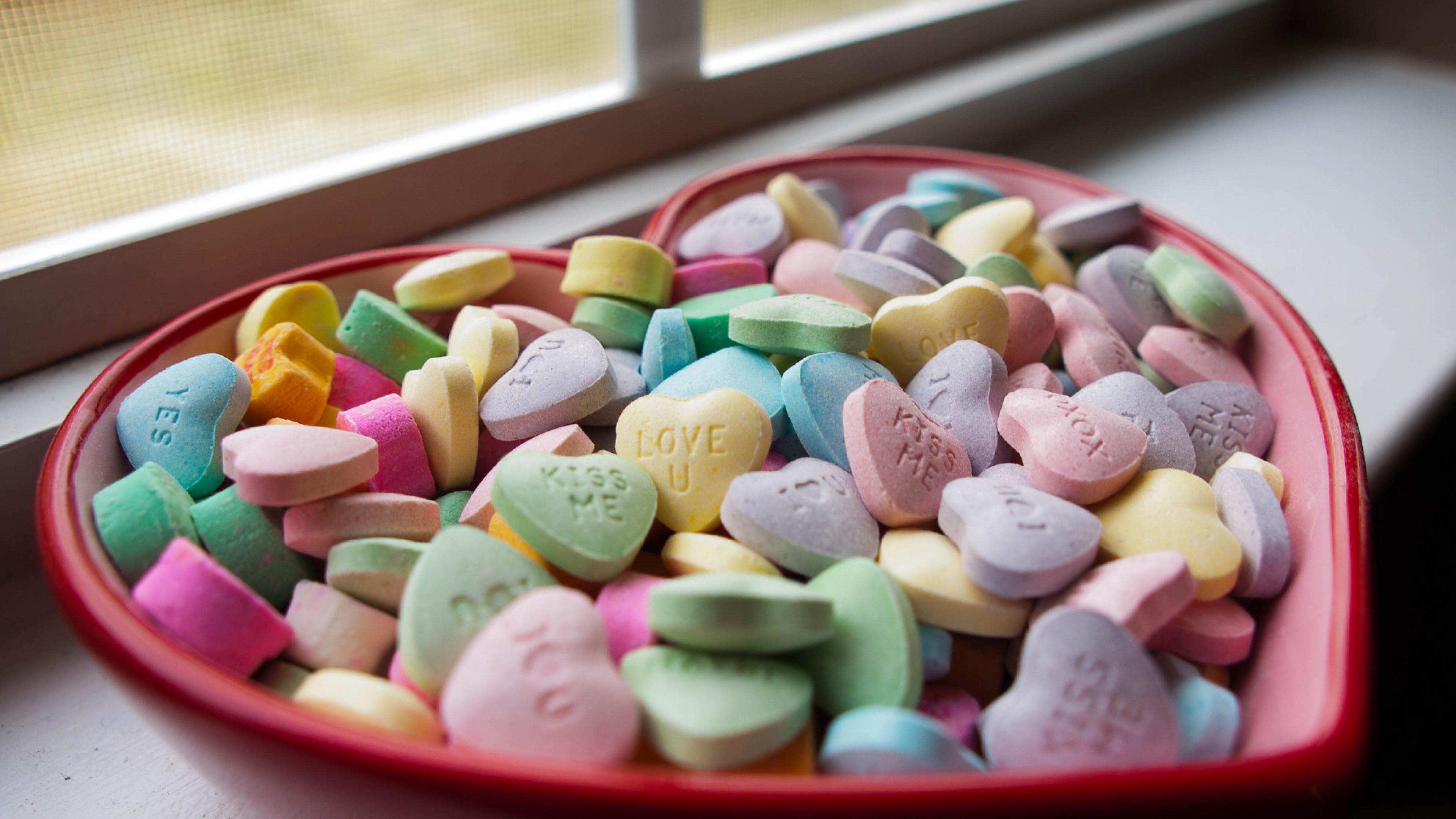 Candy Hearts, Valentine Wallpaper, 3840x2160 4K Desktop