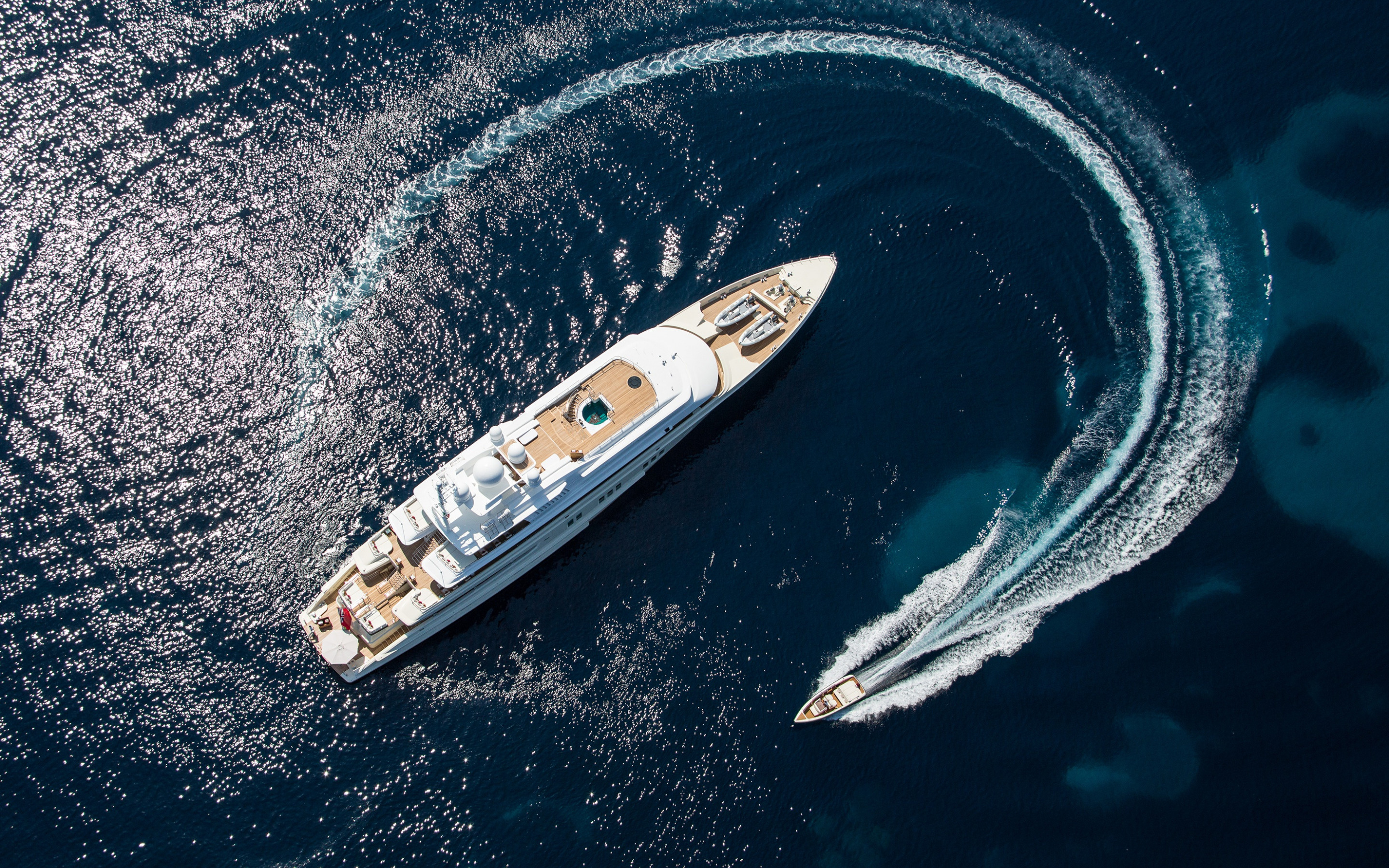 Luxury white yacht, Aerial view, Sea waves, Summer travel, 2880x1800 HD Desktop