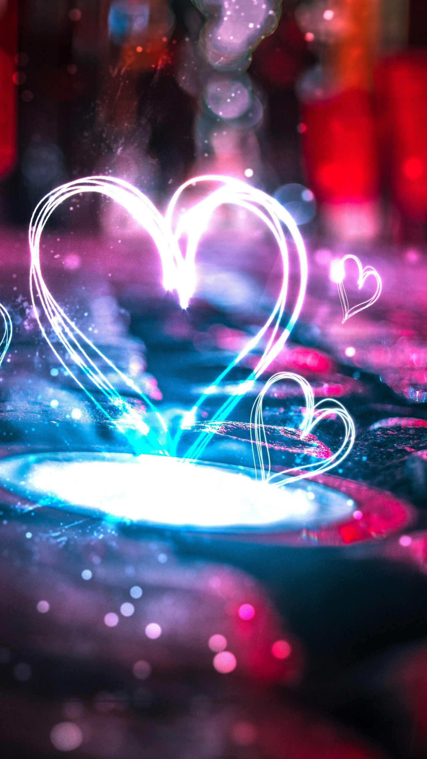 Love hearts wallpaper, Neon lights, Romantic ambiance, Dazzling visuals, 1440x2560 HD Phone