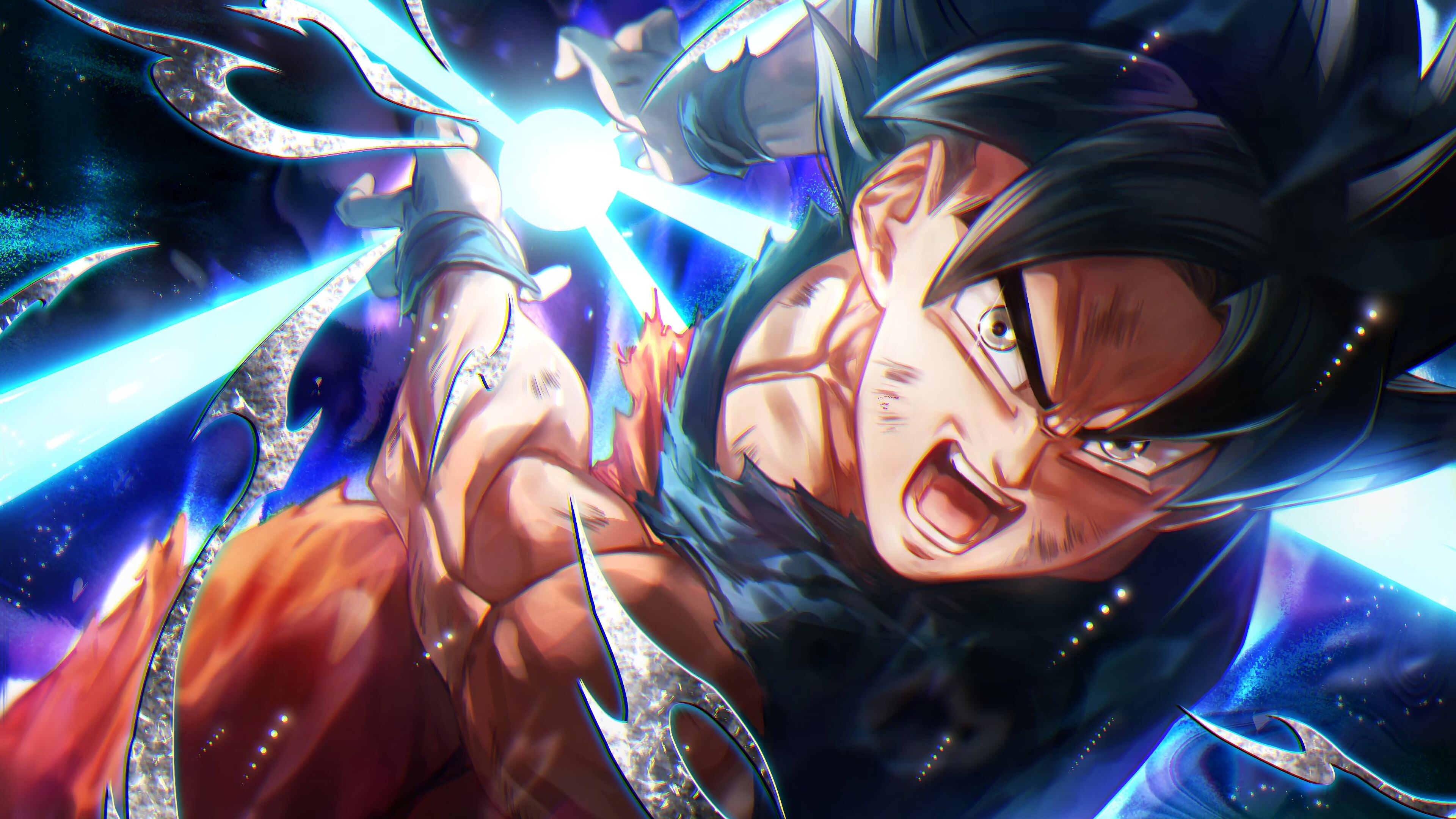 Goku Kamehameha, Ultra Instinct, Dragon Ball Super, Artwork, 3840x2160 4K Desktop