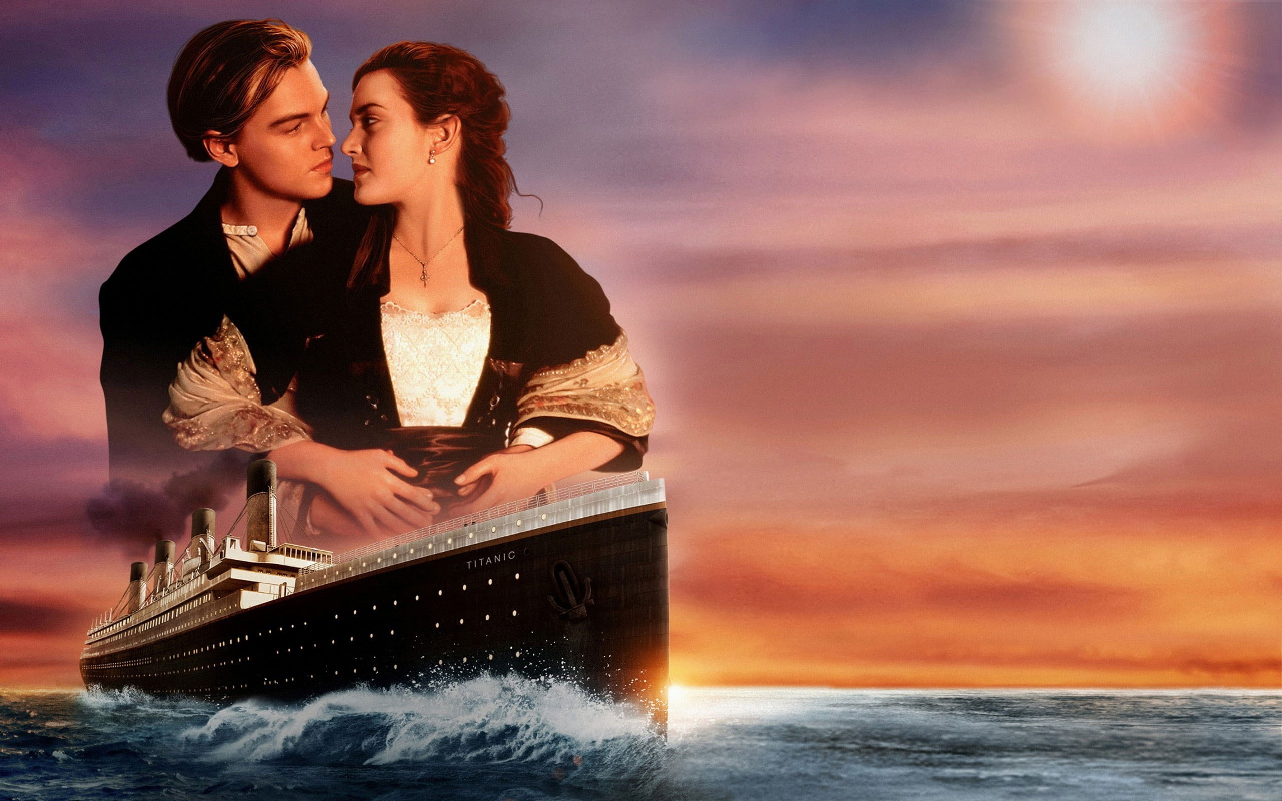 Titanic movie, Leonardo DiCaprio, Kate Winslet, Sunset romance, 2560x1600 HD Desktop