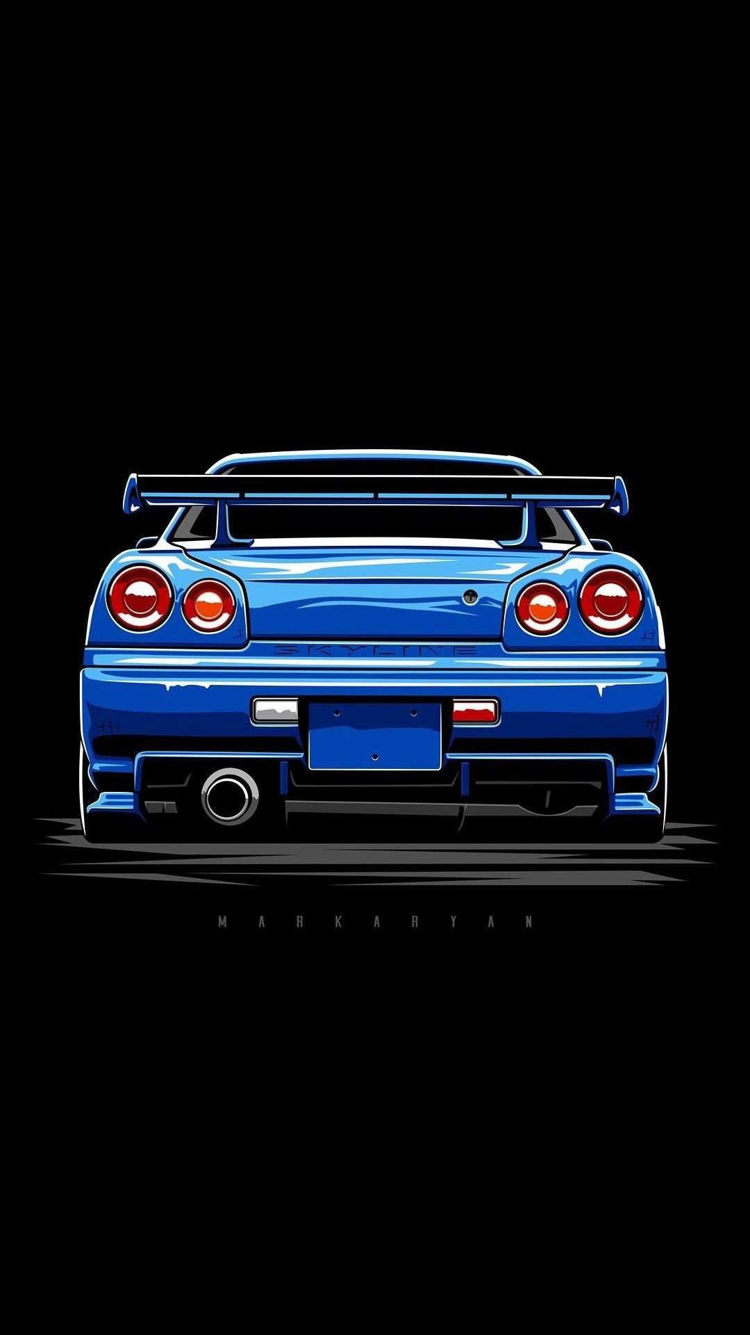 Rear View Art, Nissan Skyline R34 Wallpaper, 1080x1920 Full HD Phone