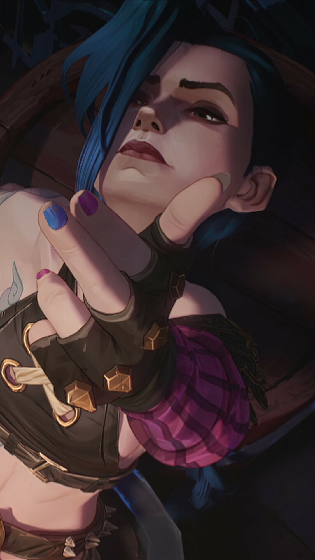 Arcane: League of Legends, Jinx finger gun, 4K Wallpaper, 1080x1920 Full HD Phone