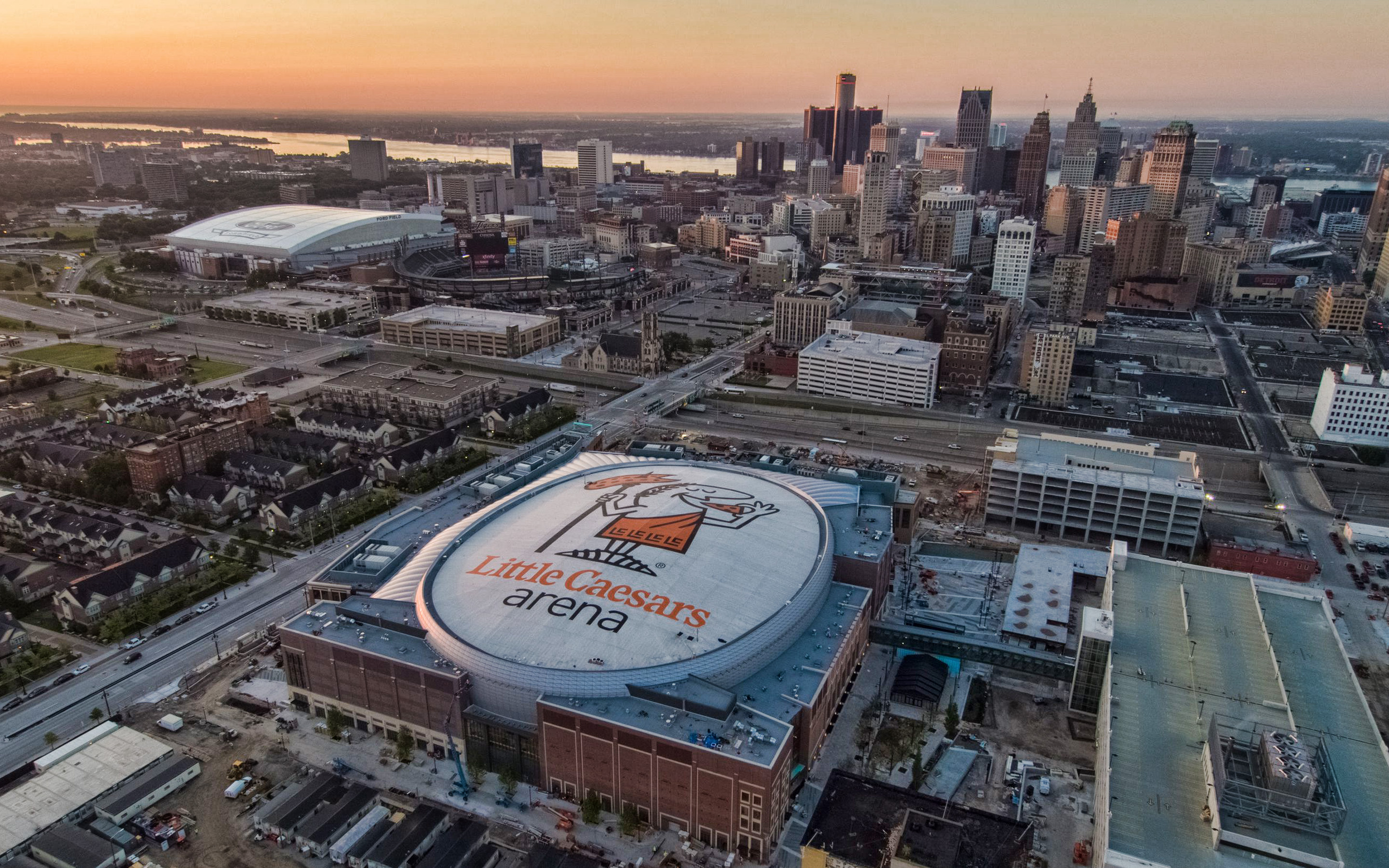 Detroit Skyline, Travels, Little Caesars Arena, Red Wings pride, 2880x1800 HD Desktop