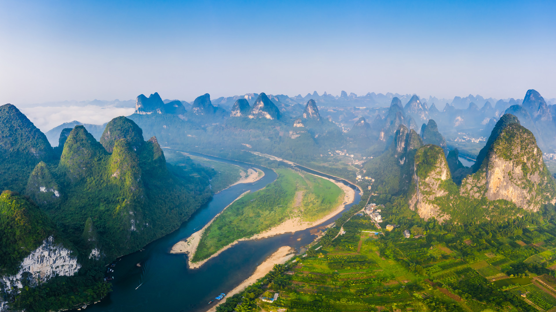 Li River (Guilin), Aerial View, Karst Mountains, China, 1920x1080 Full HD Desktop