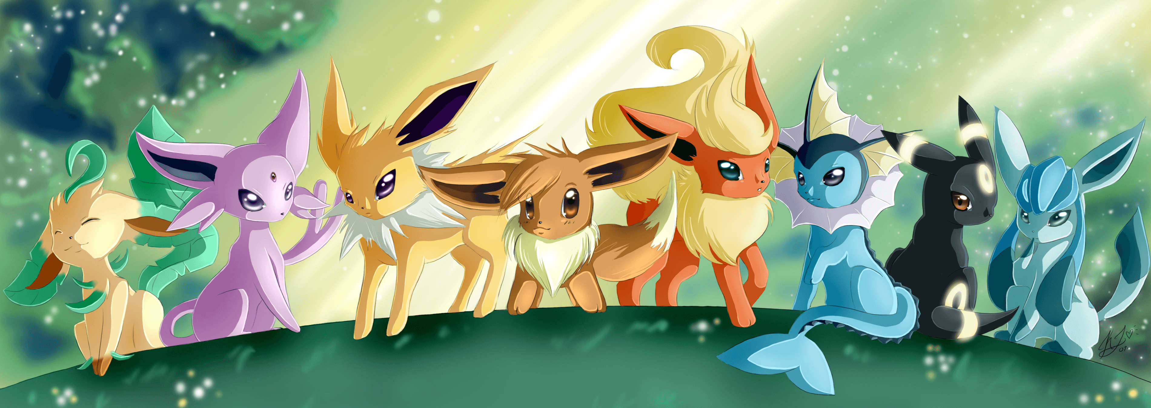 Eevee evolutions, Sylveon wallpapers, 3800x1350 Dual Screen Desktop