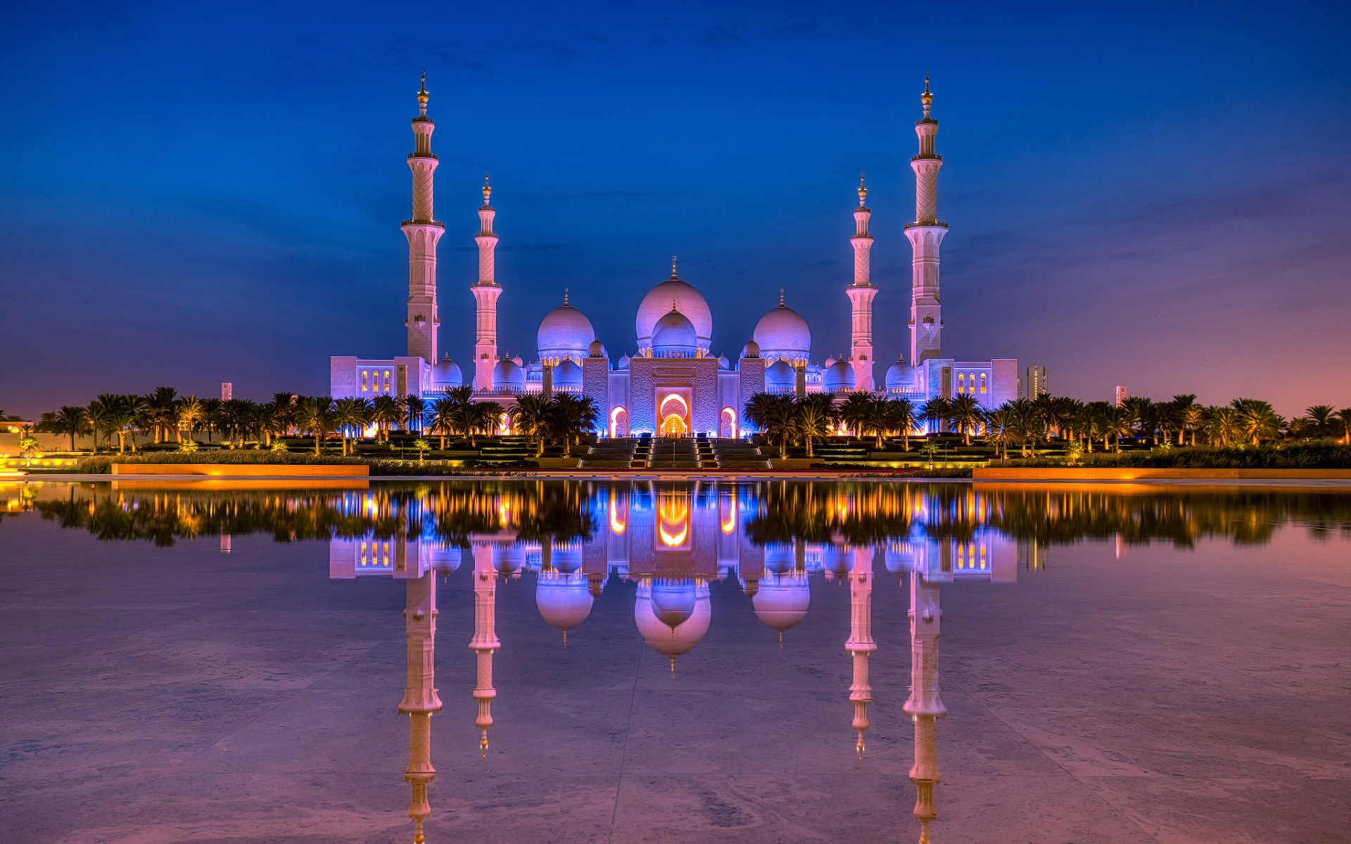 Abu Dhabi, Sheikh Zayed Mosque, Night view, Landmark, 1920x1200 HD Desktop