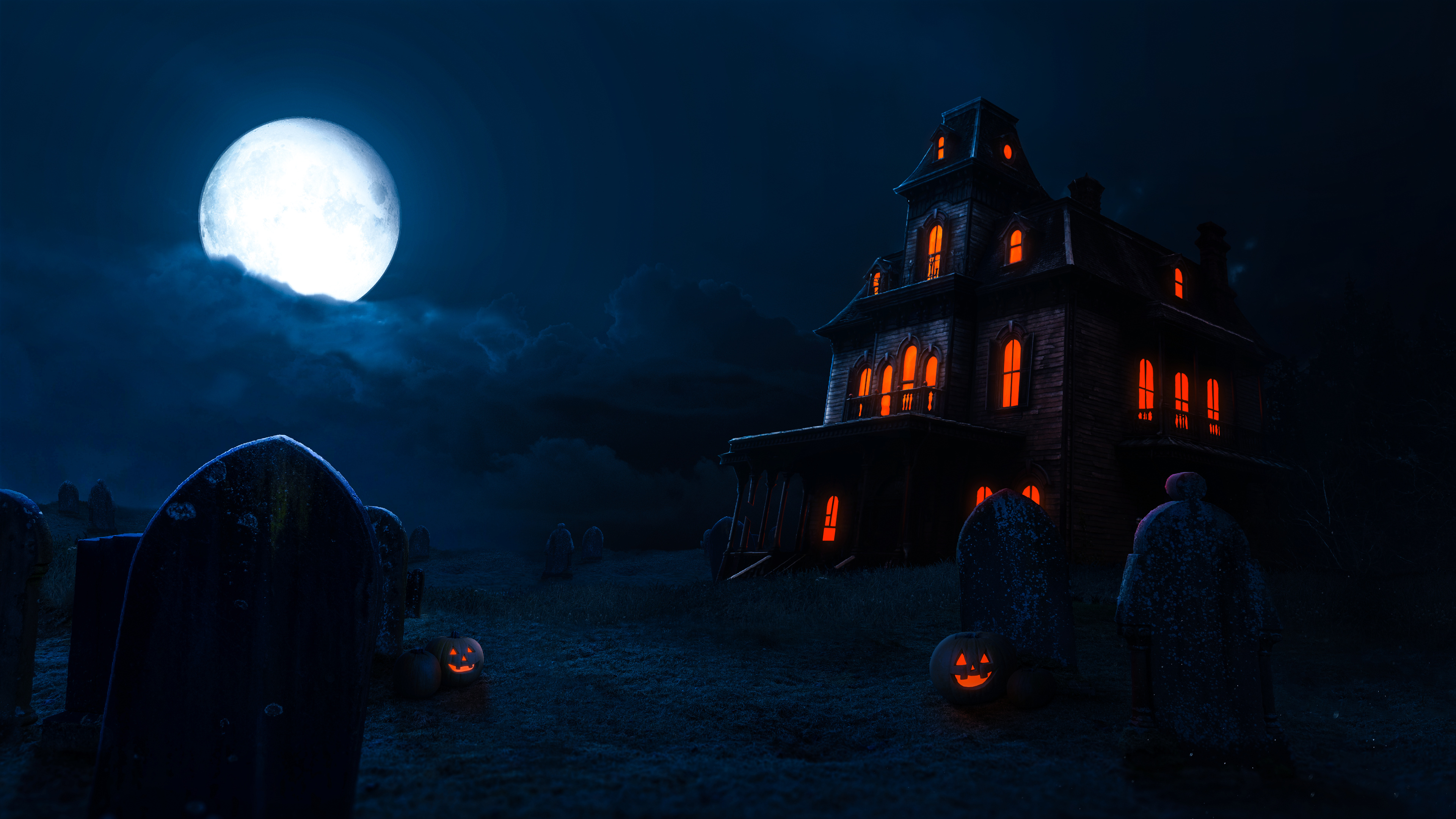 Full moon, Halloween Haunted Houses Wallpaper, 3840x2160 4K Desktop