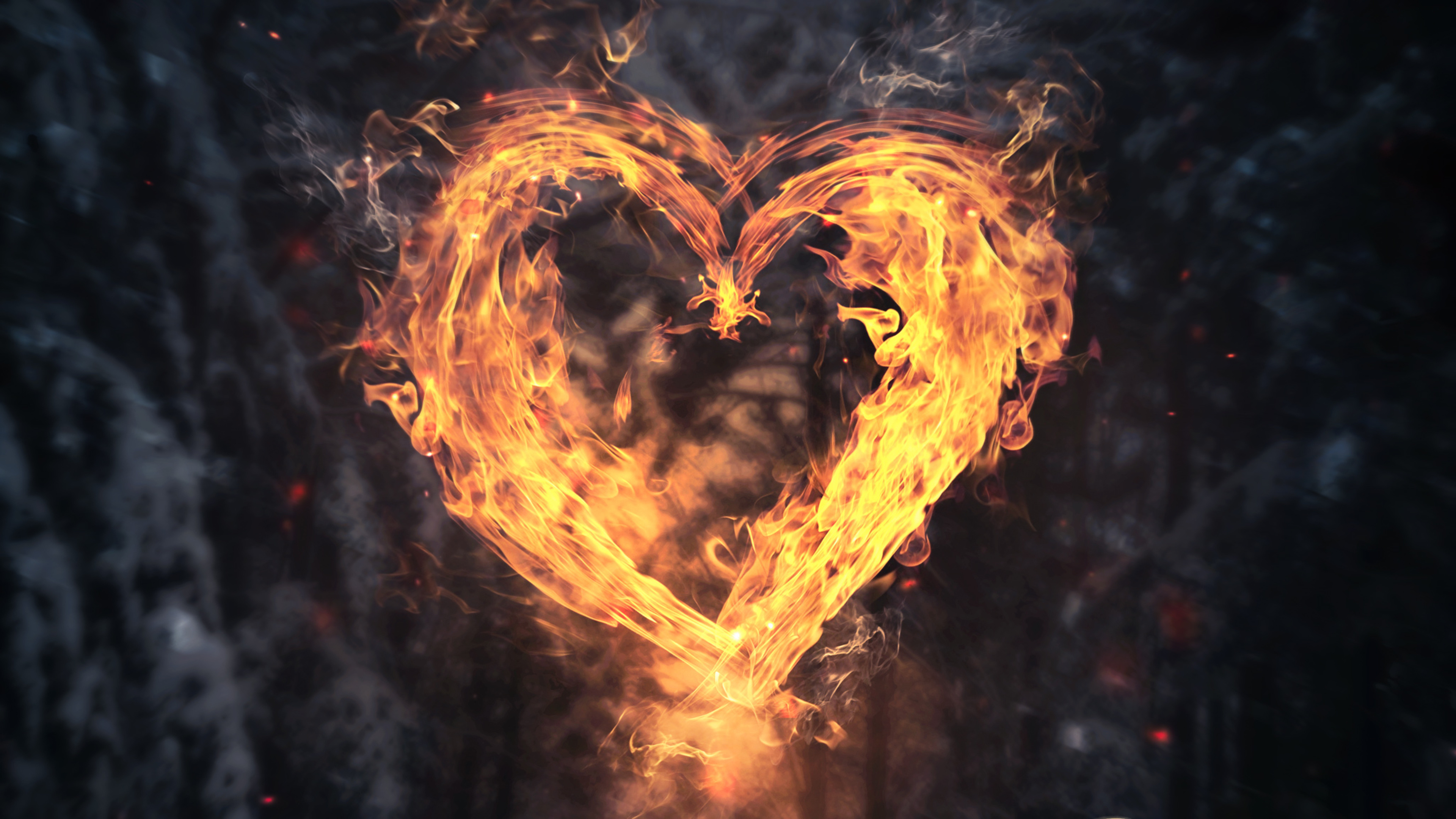 Flame, Heart Shape Wallpaper, 3840x2160 4K Desktop